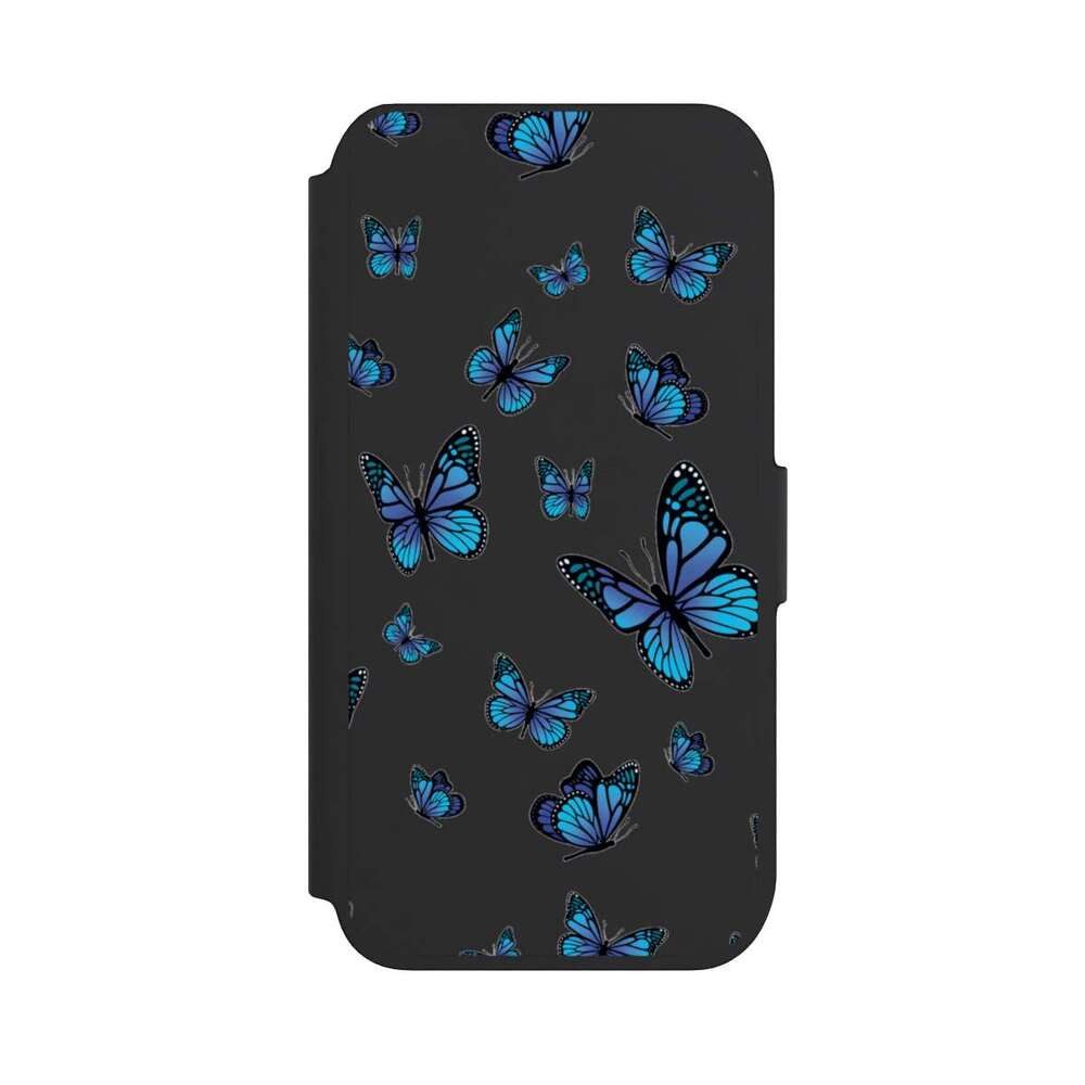 NIVOCASE Handyhülle Schmetterling Muster transparent Butterfly Pattern Transparent, Apple iPhone 8 Klapphülle Handyhülle aus Kunst Leder NIVOflip schwarz
