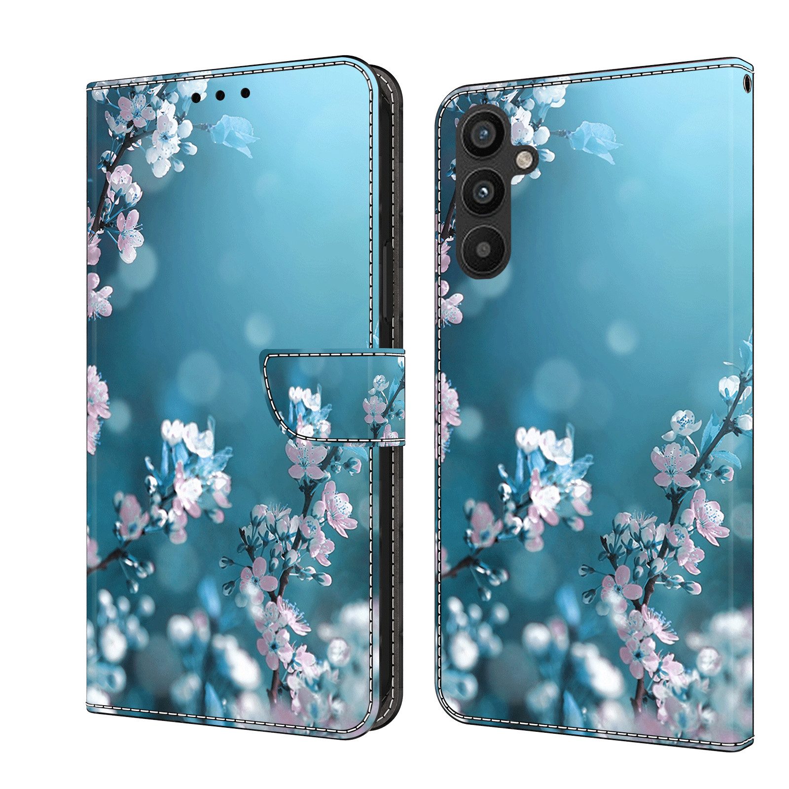 CLM-Tech Handytasche für Samsung Galaxy A26 5G Hülle aus PU-Leder Klapphülle (Pflaumenblüte blau, Handyhülle), Cover mit Magnetverschluss Samsung Galaxy A26 5G Schutzhülle