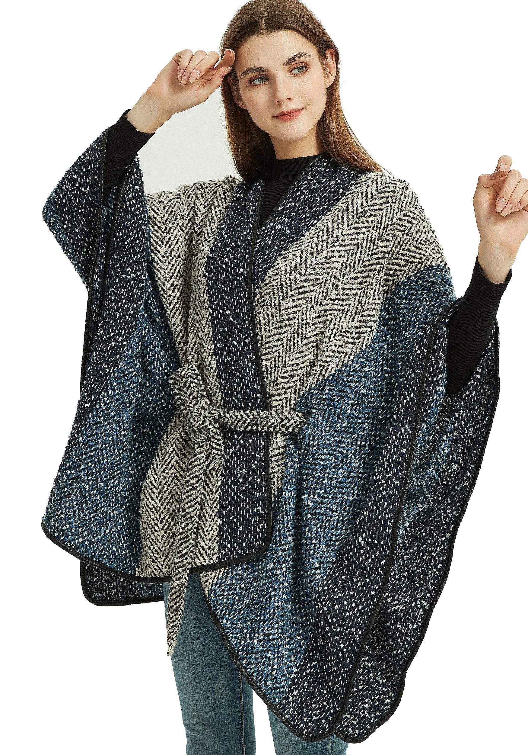 MAGICSHE Strickponcho »Damen Luxus-Jacquard Warme Poncho XXL Schal« Cape  mit Gürtel,Open Front plus Poncho