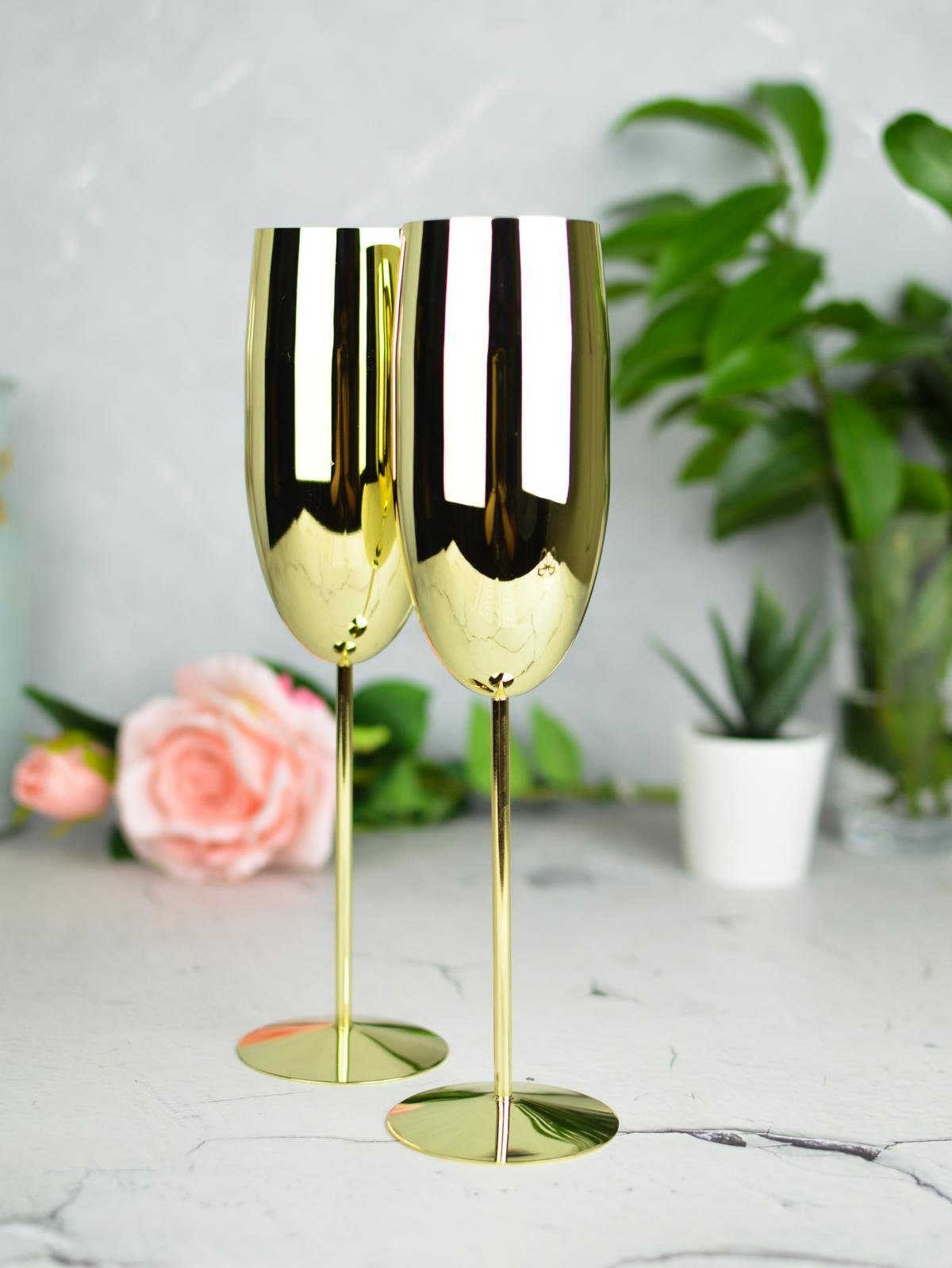 Sendez Sektglas 2 Sektgläser 270ml Gold Sektkelche Champagner Proseccoglas, 2-tlg., Edelstahl – Bild 4 von 4