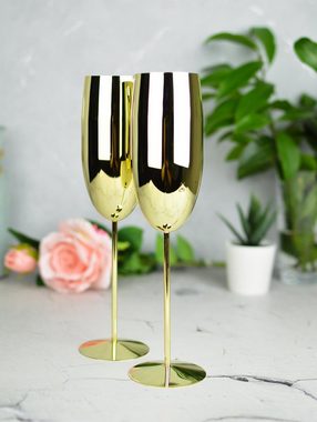 Sendez Sektglas 2 Sektgläser 270ml Edelstahl Gold Sektkelche Champagner Sektglas Proseccoglas, Edelstahl