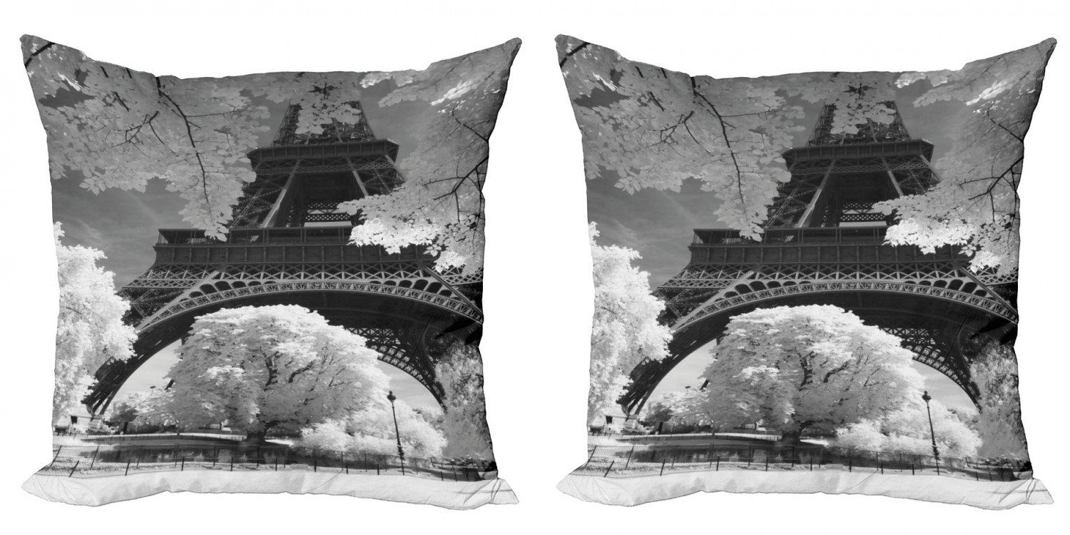 Kissenbezüge Modern Accent Doppelseitiger Digitaldruck, Abakuhaus (2 Stück), Schwarz und weiß Eiffelturm