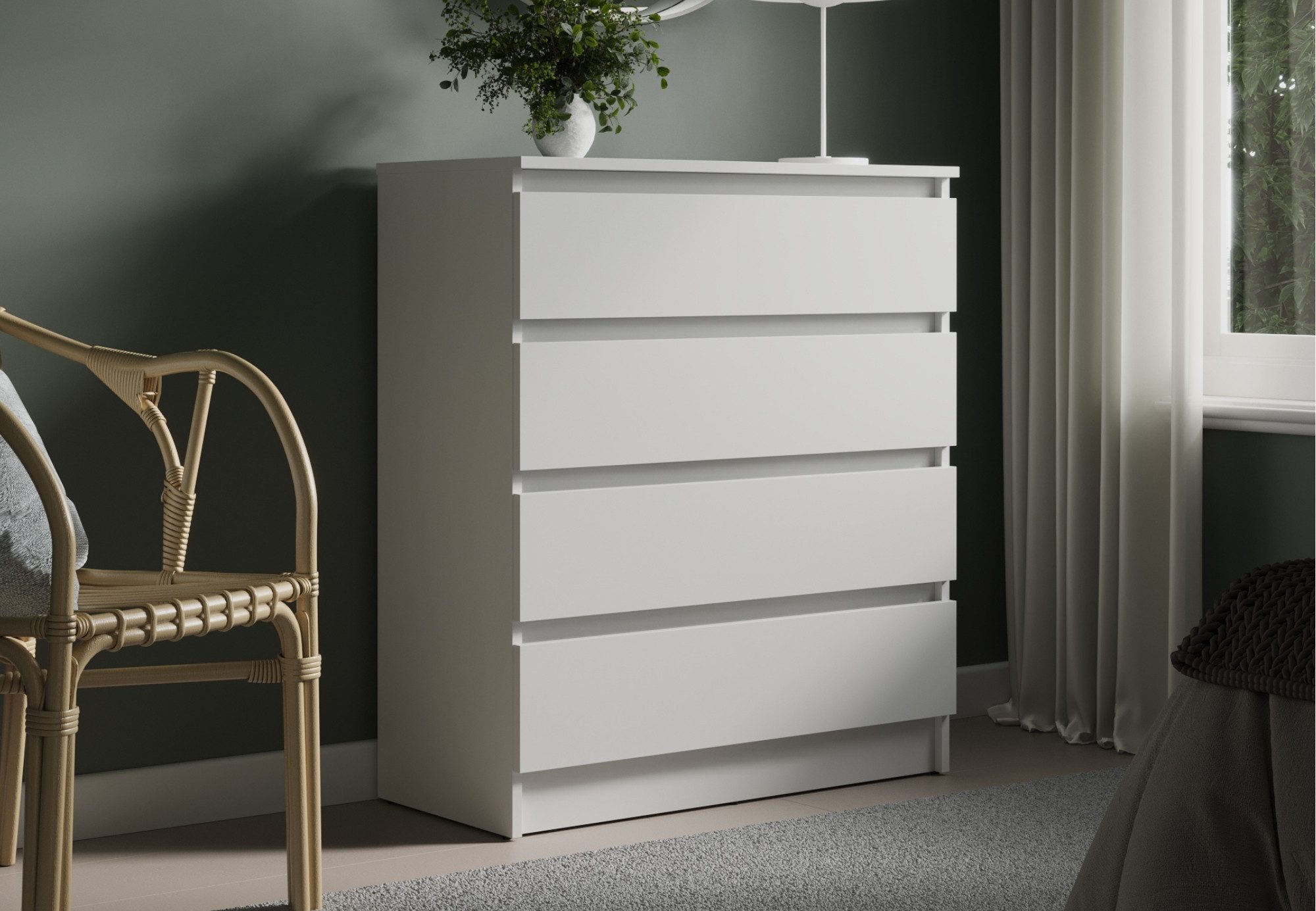 Home Collective Kommode mit 4 Schubladen Kommode schmal Holz Schrank (Highboard Anrichte Schlafzimmer Wohnzimmer Flur Büro Organizer), Kommode 76 cm breit Schrank mit Schubladen Sideboard Weiß