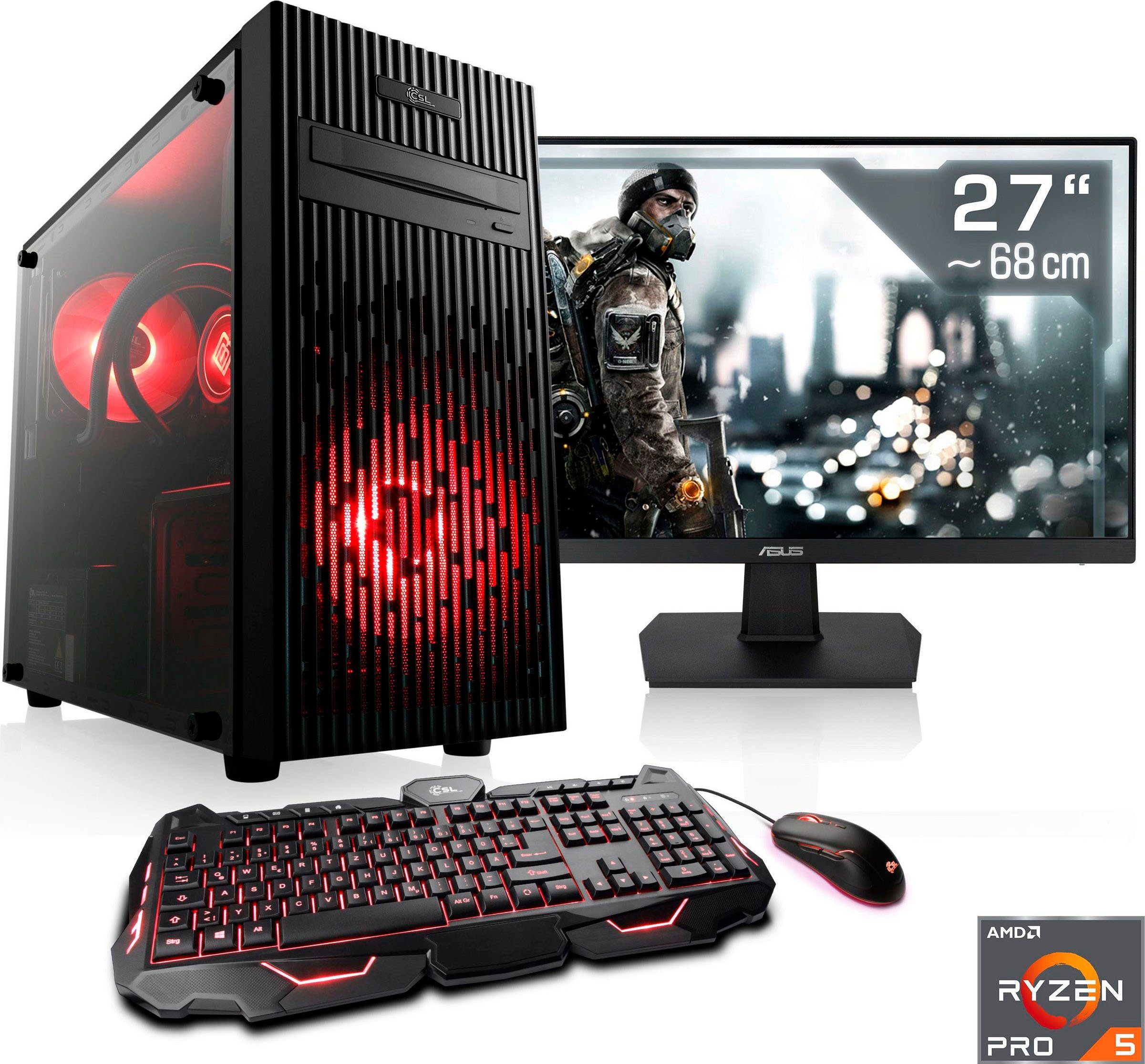 CSL HydroX T8312 Gaming-PC-Komplettsystem (27", AMD Ryzen 5 Pro 4650G, Radeon Graphics, 32 GB RAM, 1000 GB SSD)