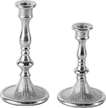 MichaelNoll Kerzenständer 2er Set Kerzenständer Silber Deko Stabkerzen - H 18 und 22 cm