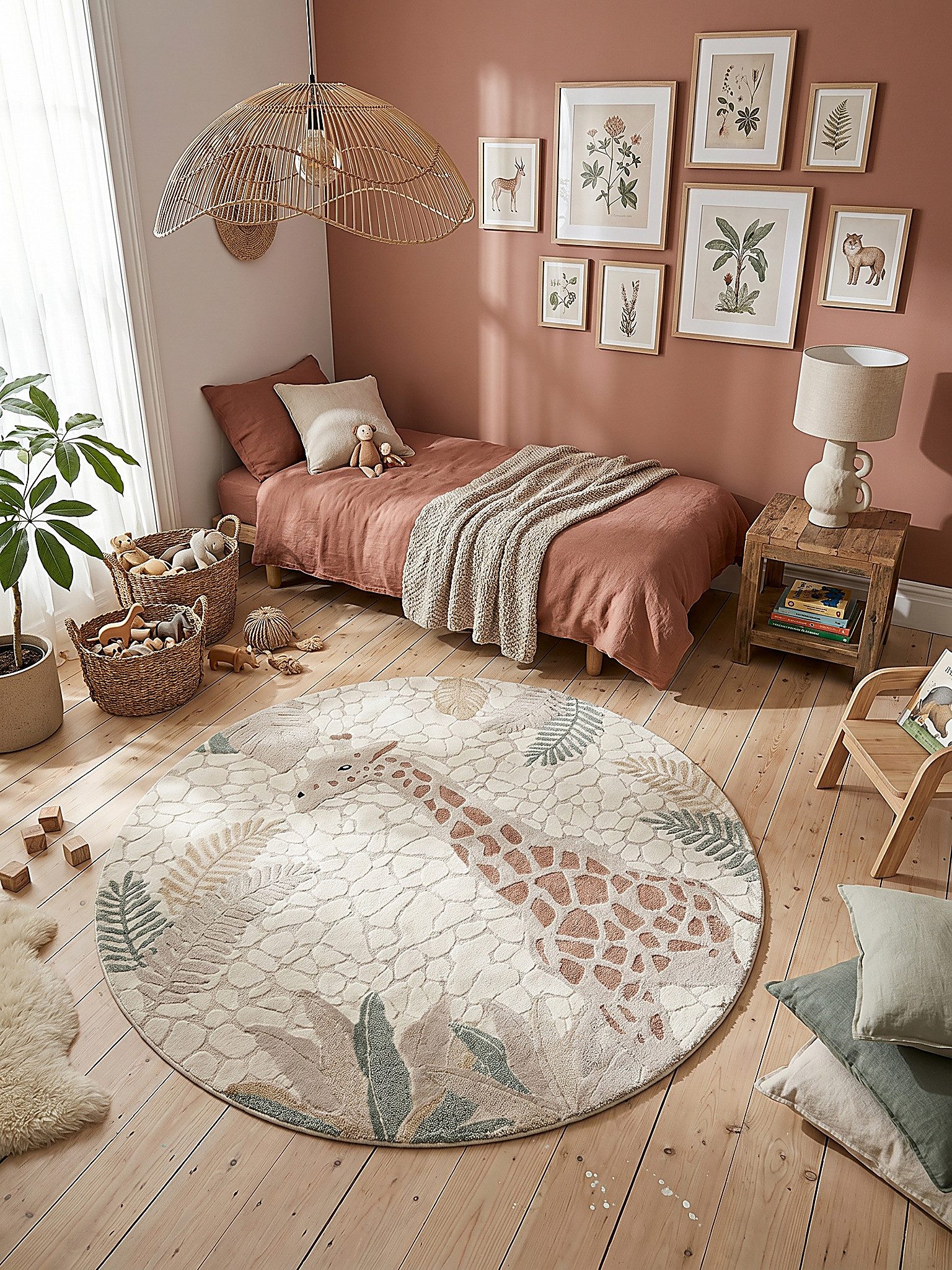 KADIMA DESIGN Kinderteppich VELT Teppich Kinder Creme 120x120 Polypropylen Kurzflor Kinderzimmer, Rund, Höhe: 15 mm, Saugroboter-geeignet, Strapazierfähig, Farbecht