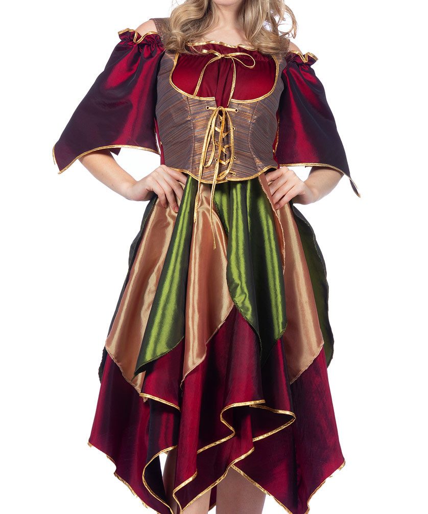 Karneval-Klamotten Feen-Kostüm Damen Waldfee Elfe Damenkostüm hochwertig, Herbstfee Kleid Frauenkostüm Karneval Märchenkostüm