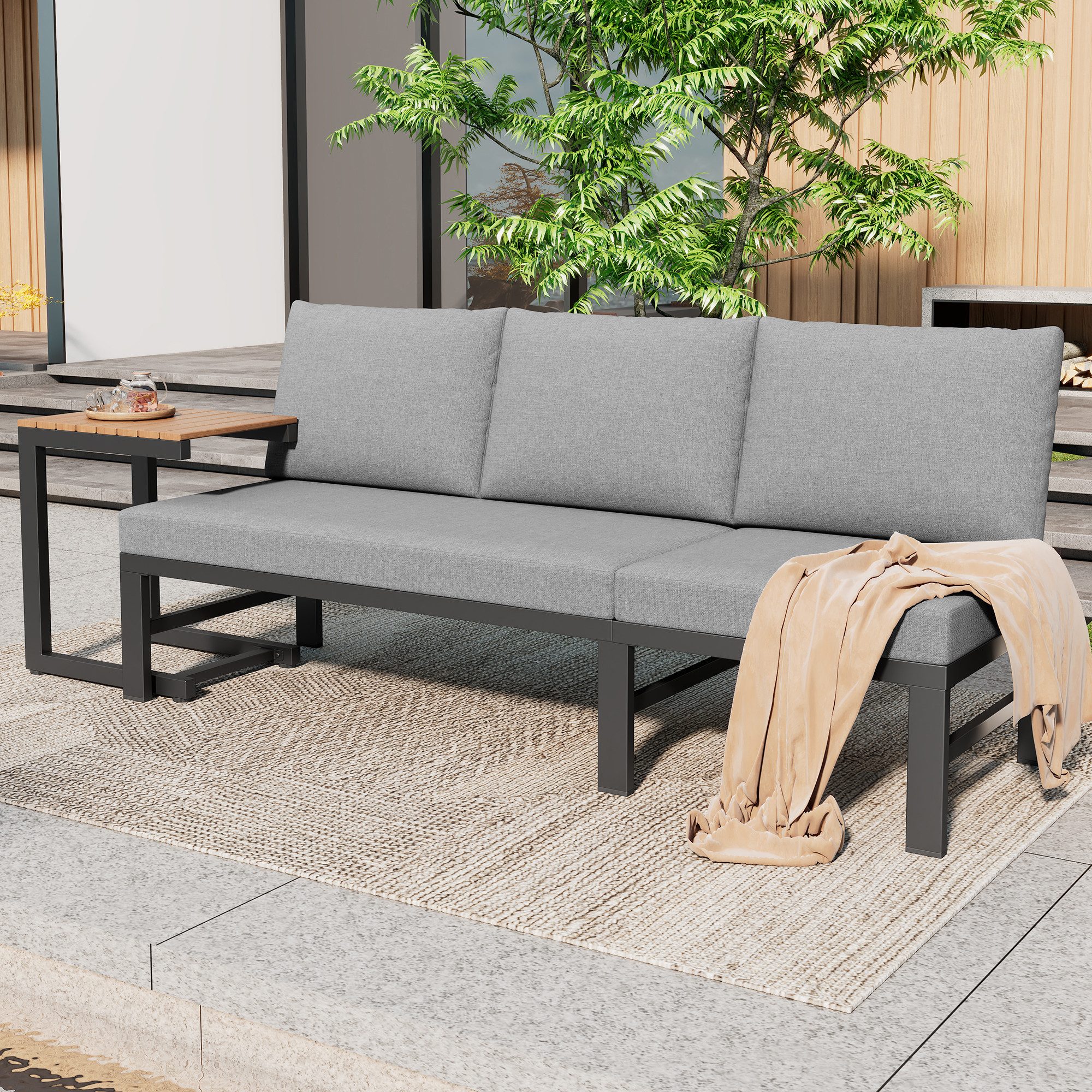 Flieks Gartenlounge-Set, 3-Sitzer Gartenmöbel mit 5-stufig-verstellbarer Neigungsfunktion