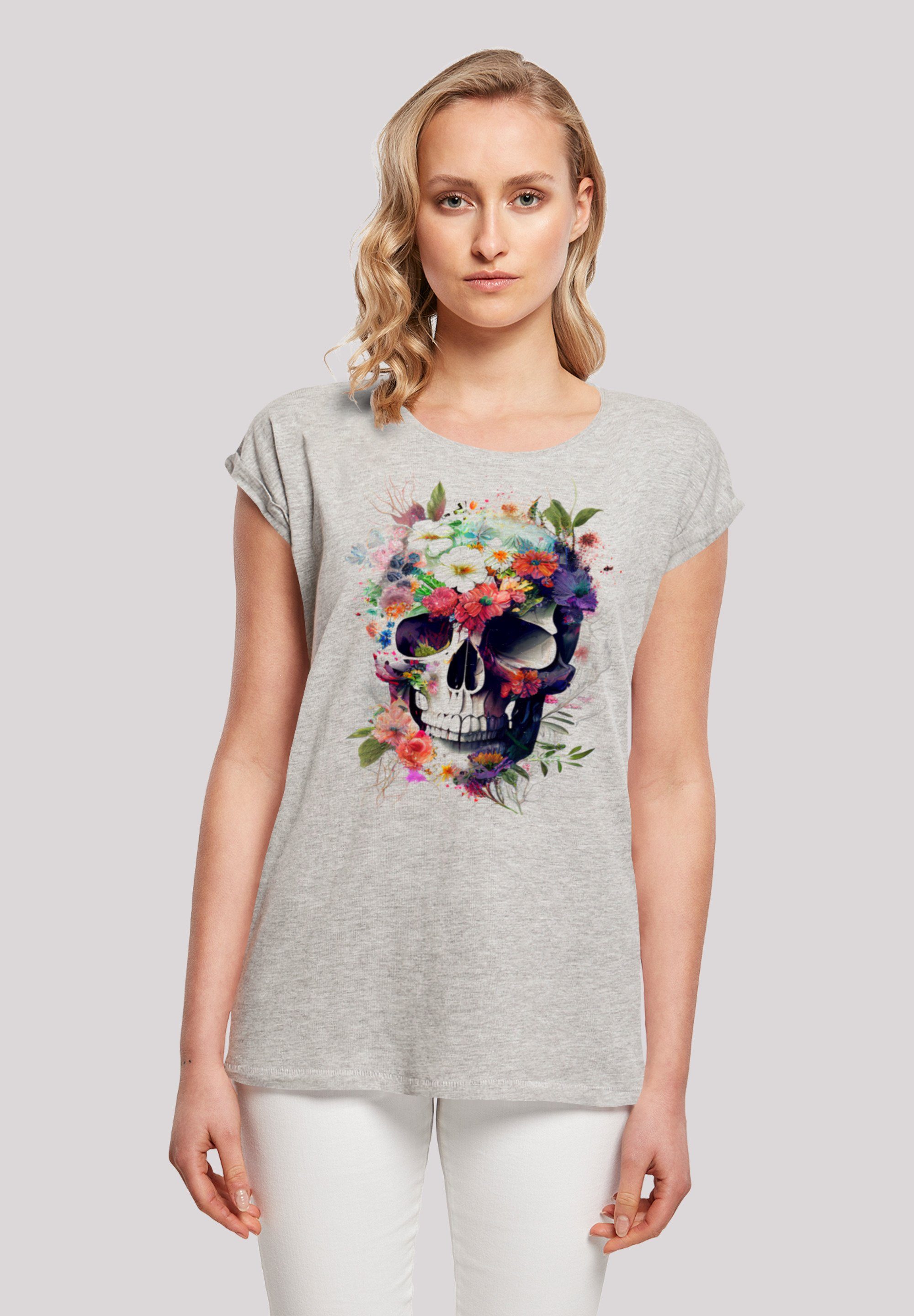 F4NT4STIC T-Shirt Totenkopf Blumen Print, Das Model ist 170 cm groß und  trägt Größe M