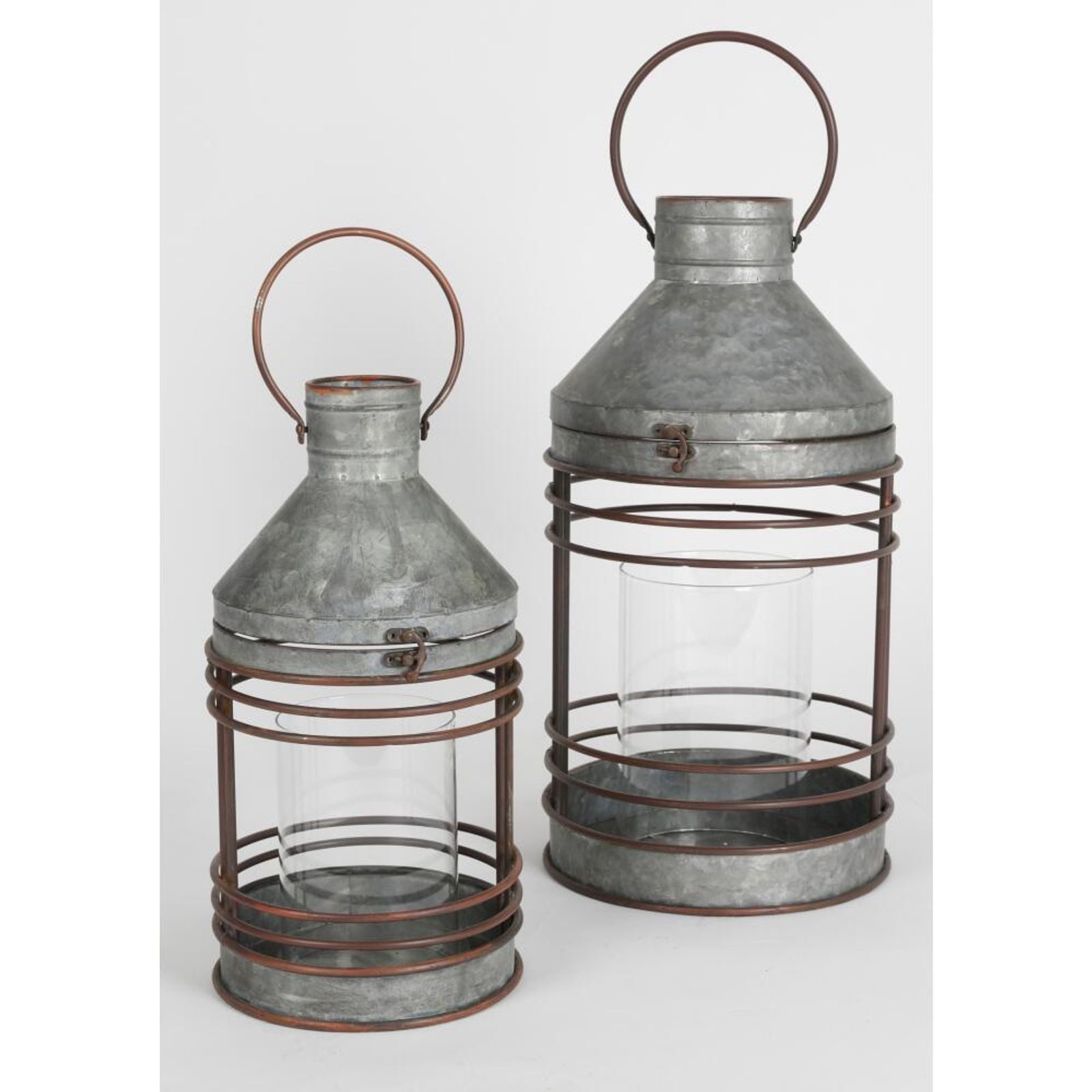 BURI Kerzenlaterne Laternen-Set Zink 2tlg Outdoor Windlicht Gartenlaterne Industrie Stil