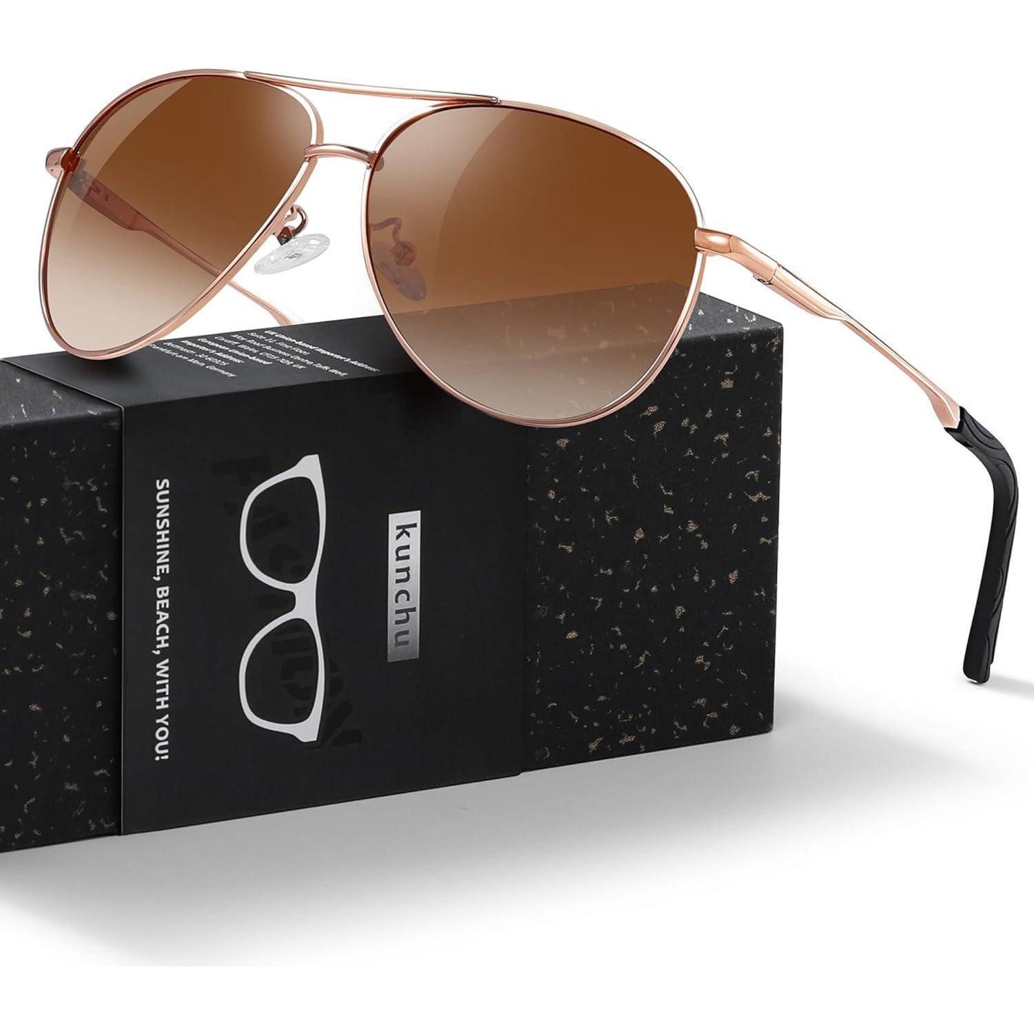 LuxusKollektion Pilotenbrille Sonnenbrille Polarisierte UV400 Herren Damen Fliegerbrille Rosentee