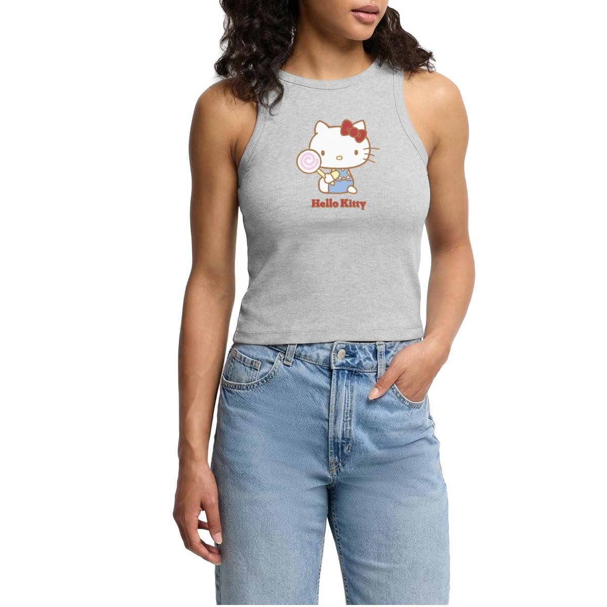 T-Shirt Hello Kitty Mit Lollipop Cropped Frauen Organic Tank Top