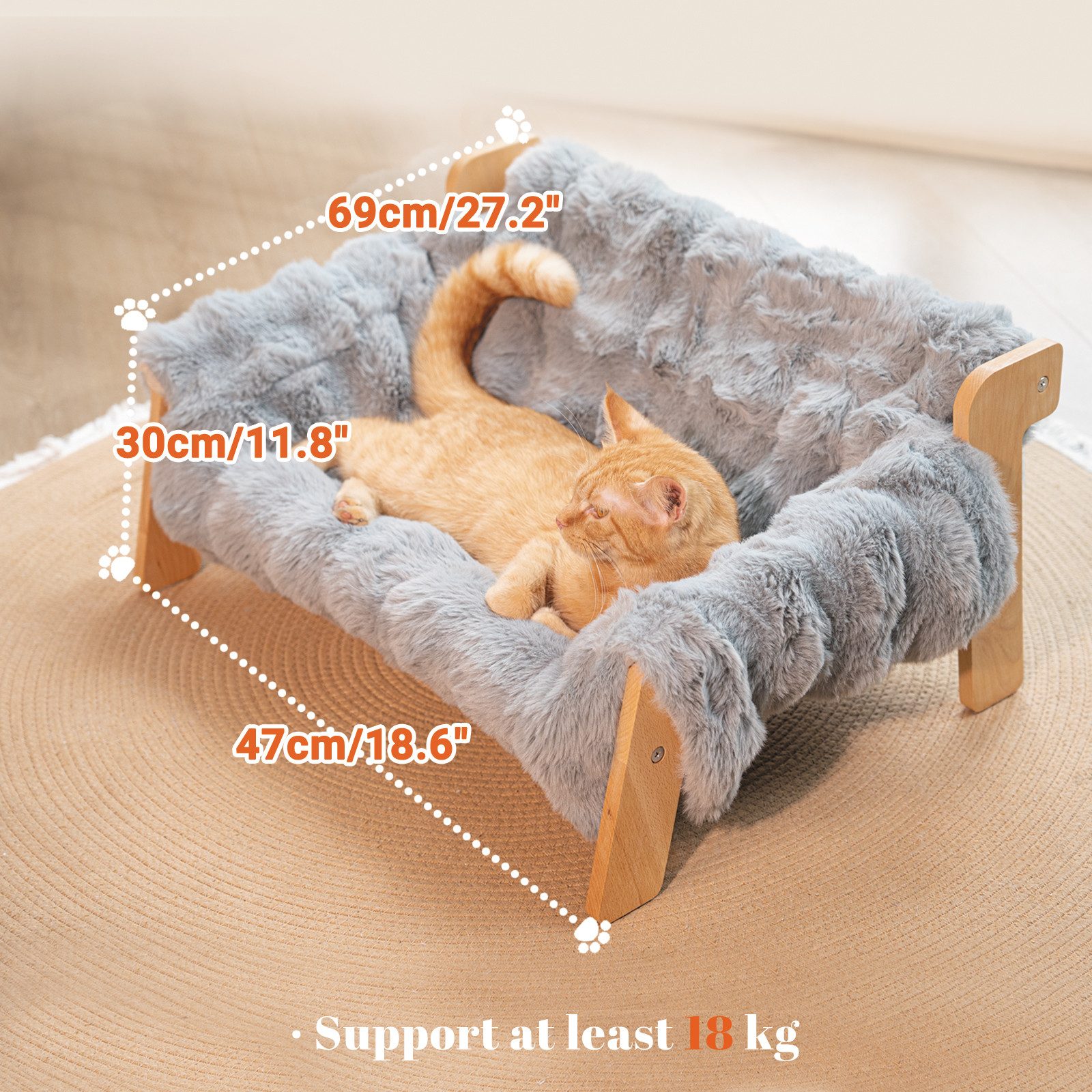 CheerPals Tierbett Erhöhtes Design aus stabilem Buchenholz für optimalen Liegekomfort, Polyesterfaser – Bild 2 von 5