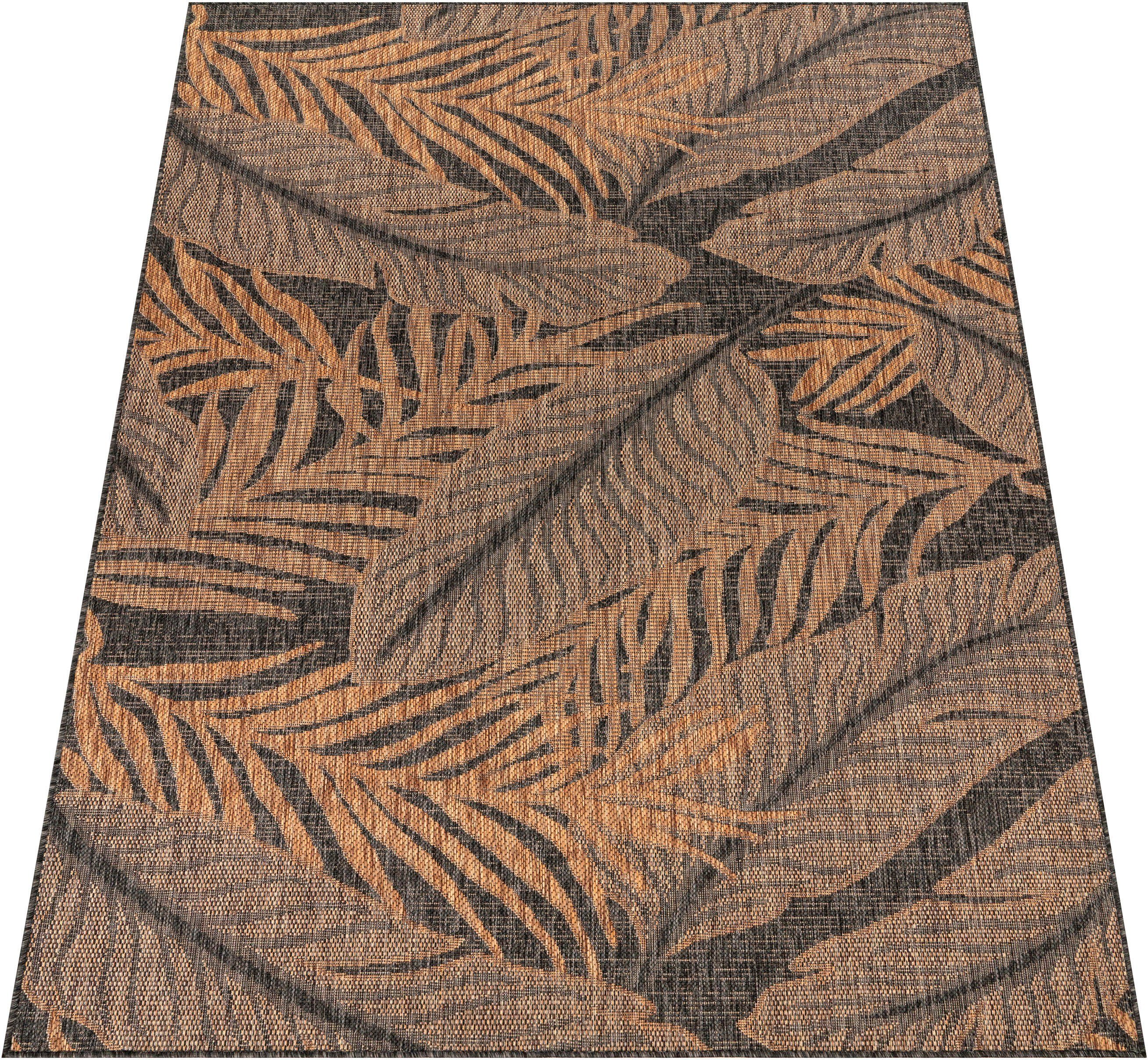 Teppich Illusion 326, Paco Home, rechteckig, Höhe: 4 mm, Flachgewebe, Blätter Motiv, In- und Outdoor geeignet natur | Kurzflor-Teppiche