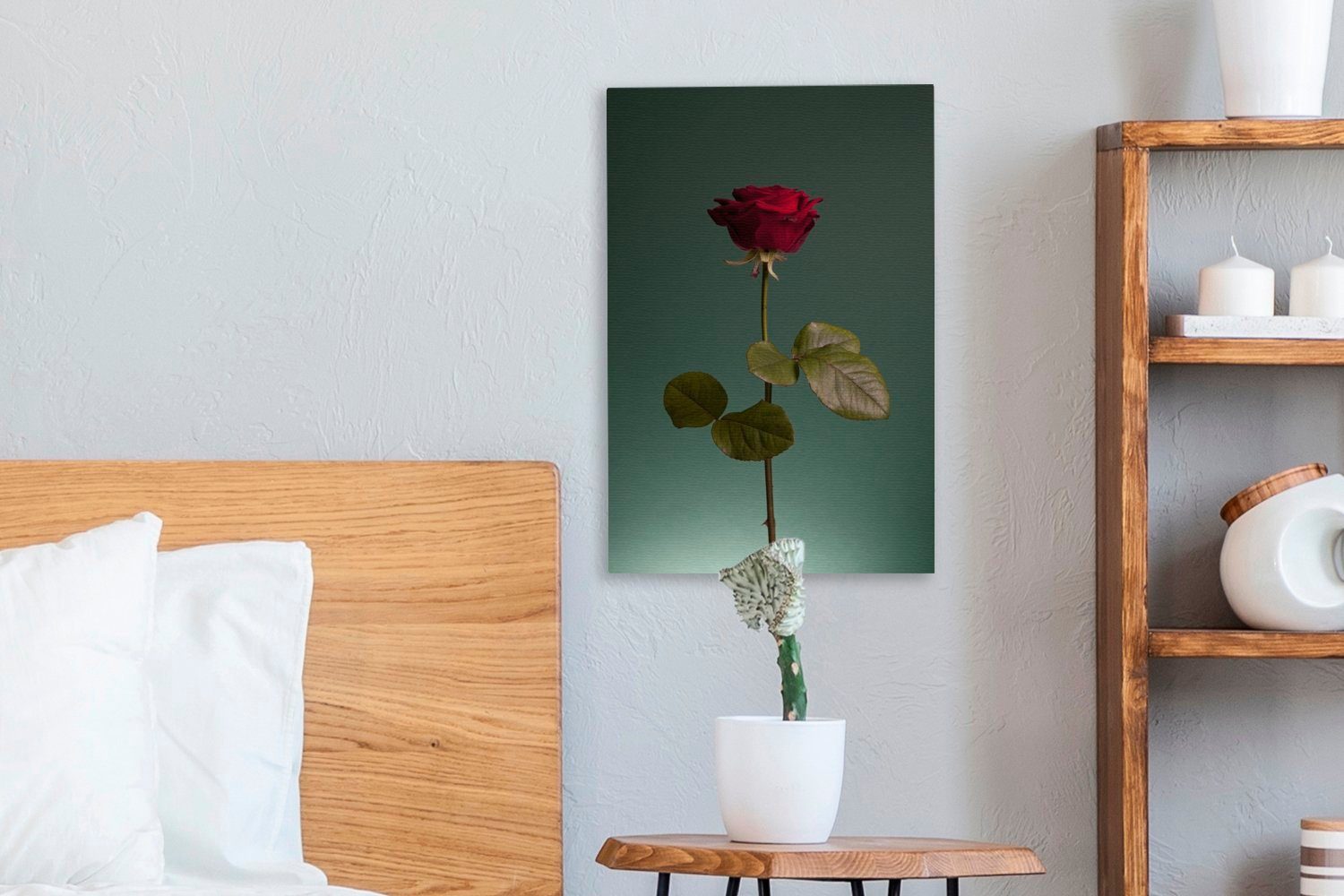 inkl. (1 fertig - Rose 20x30 - Leinwandbild Leinwandbild Zackenaufhänger, Rosen bespannt OneMillionCanvasses® cm Rot, St), Gemälde,