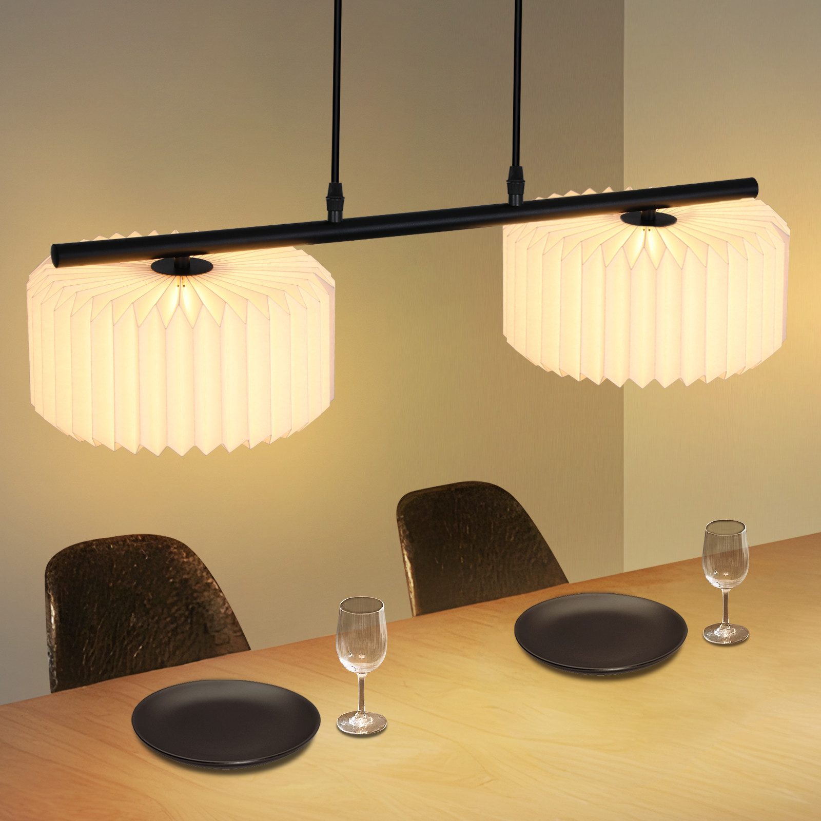 ZMH Pendelleuchte Pendelleuchte Esstisch Hängelampe Vintage für Schlafzimmer, ohne Leuchtmittel, Lampenschirm Papier Lang Pendellampe Esstischlampe
