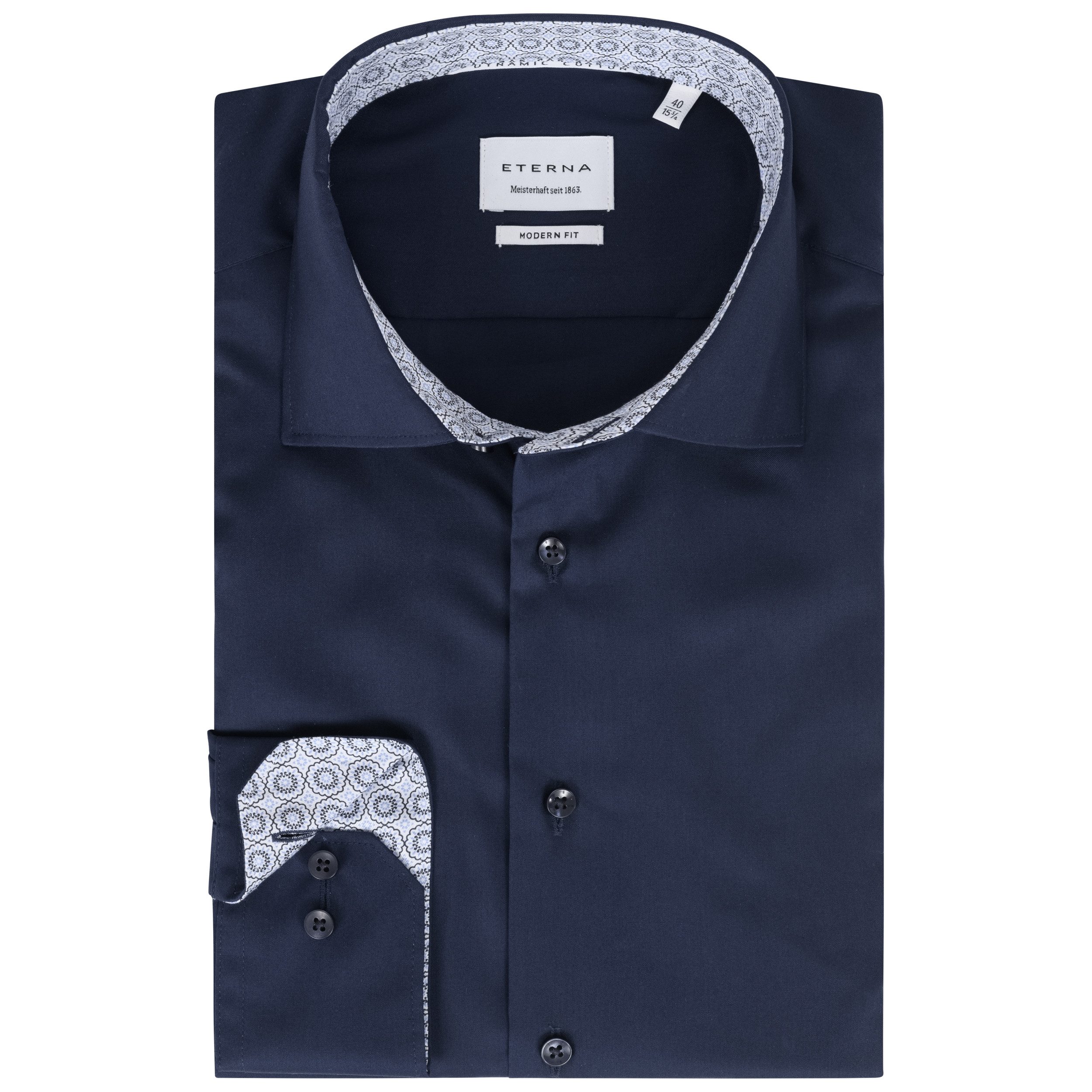 Eterna Langarmhemd Modern Fit I Marine I Bügelfrei I Dynamic Cotton™