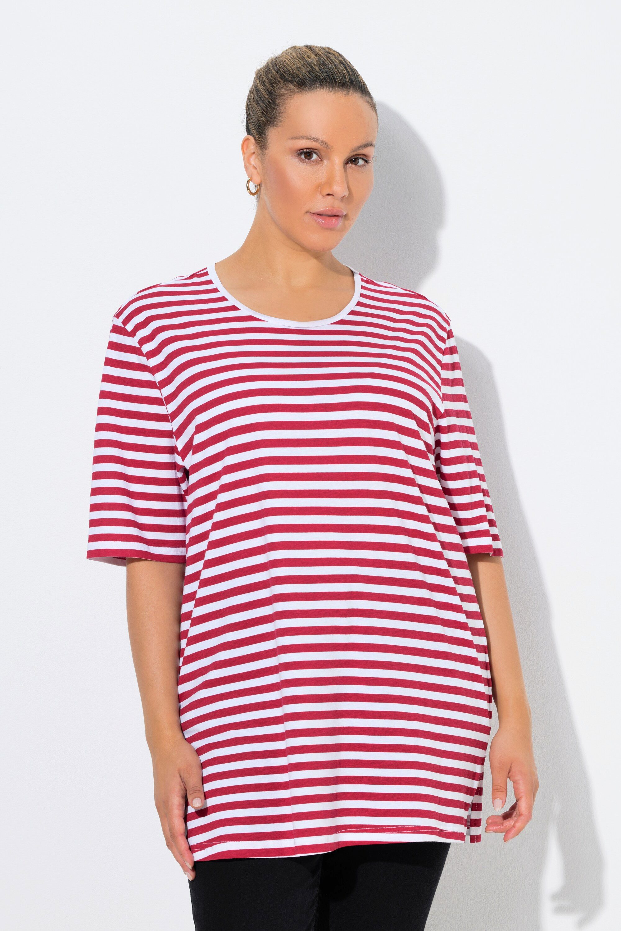 Ulla Popken T-Shirt T-Shirt Ringel Relaxed Rundhals Halbarm