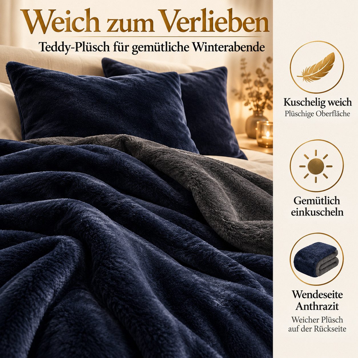 Leonado Vicenti Bettwäsche Winter Teddy Plüsch Cashmere Touch, Fleece, 3 teilig, flauschig warmes Nicky-Teddy-Plüsch, Einfarbig – Bild 5 von 5