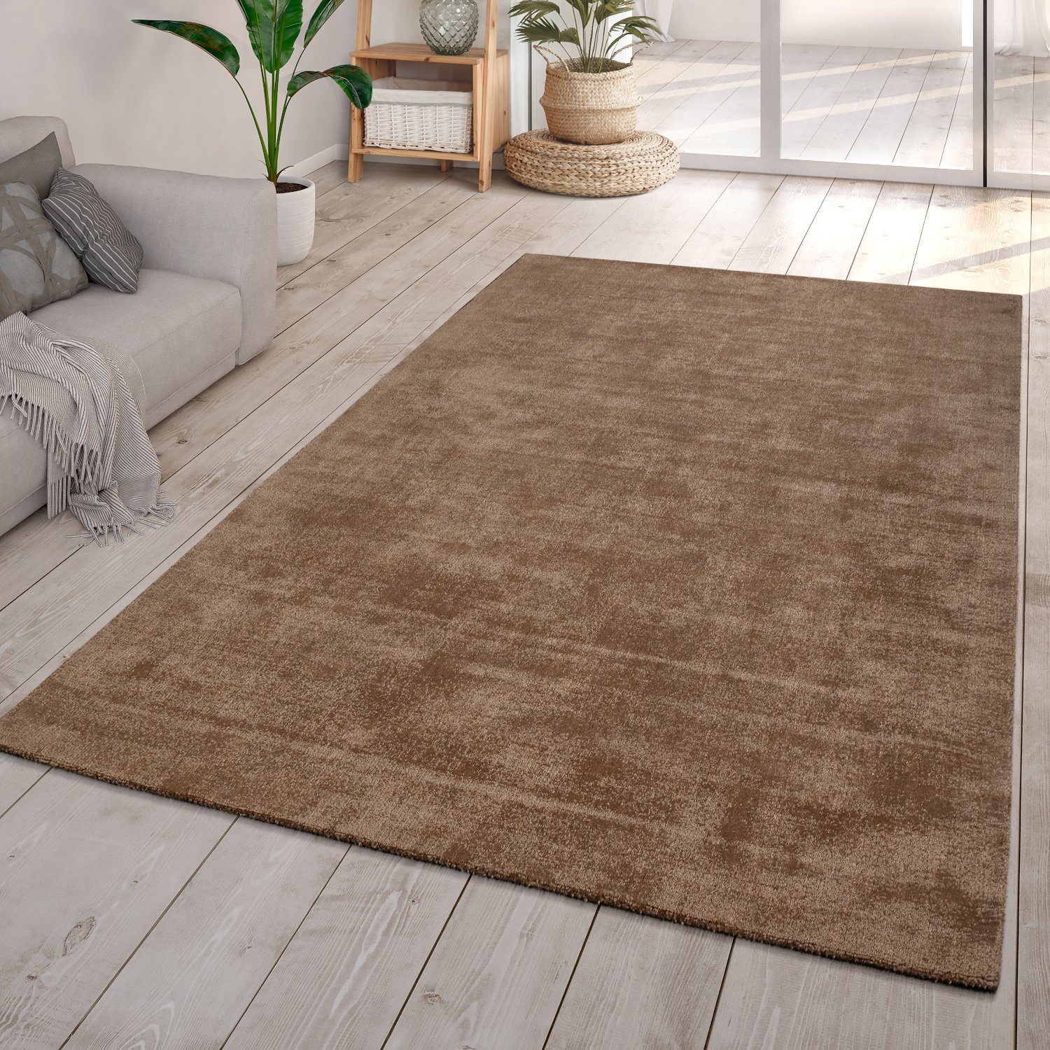 Teppich Wohnzimmer Teppich Handgeknüpft Kurzflor Unifarbenes Design, TT  Home, rechteckig, Höhe: 14 mm