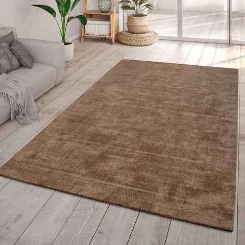Teppich Wohnzimmer Teppich Handgeknüpft Kurzflor Unifarbenes Design, TT Home, Läufer, Höhe: 14 mm
