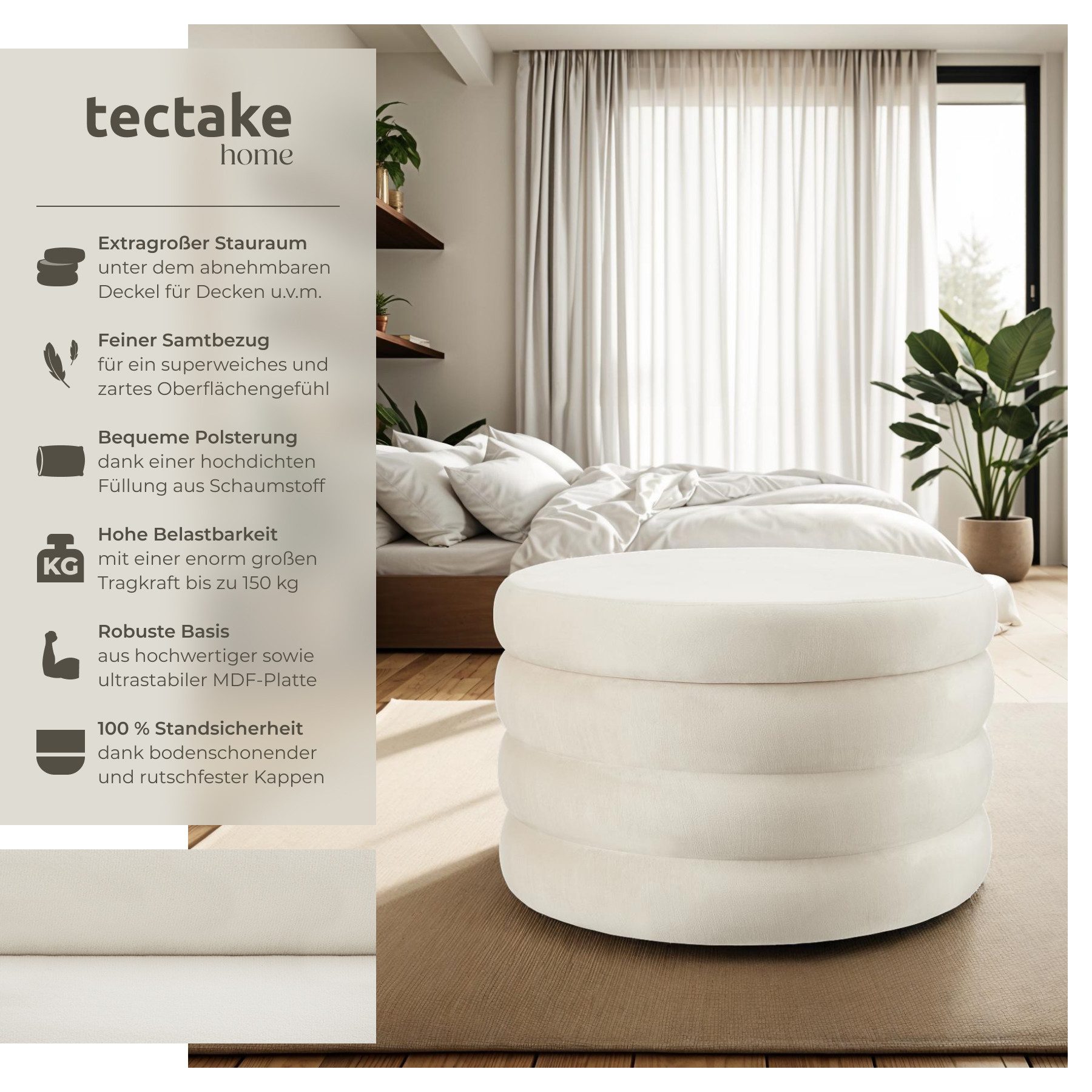 tectake Sitzhocker Schminkhocker Altu XL, gepolstert, Stauraum, rund günstig online kaufen