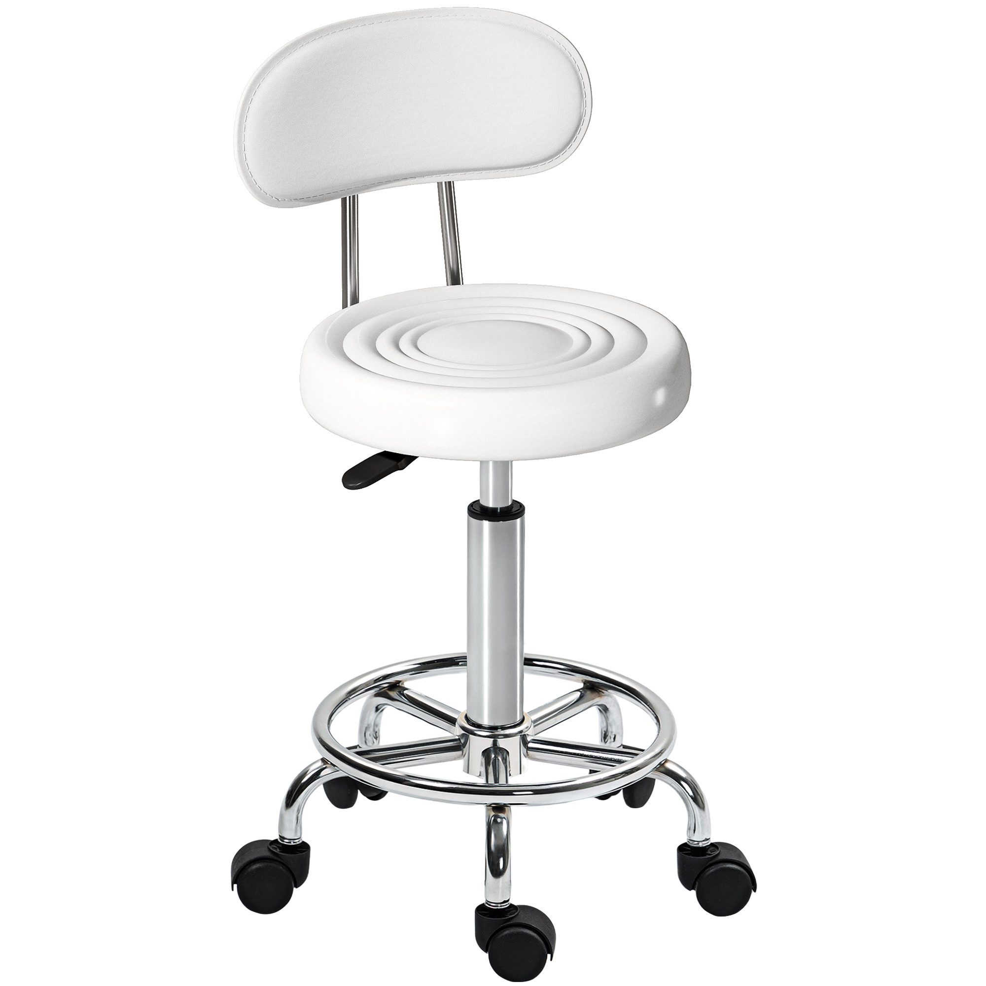 HOMCOM Drehhocker Arbeitshocker mit Fußstütze (Rollhocker, 1 St., Bürohocker), für Büro, Weiß