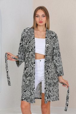 Bongual Damenbademantel Morgenmantel Kimono samtweich Zebra Design, Gürtel