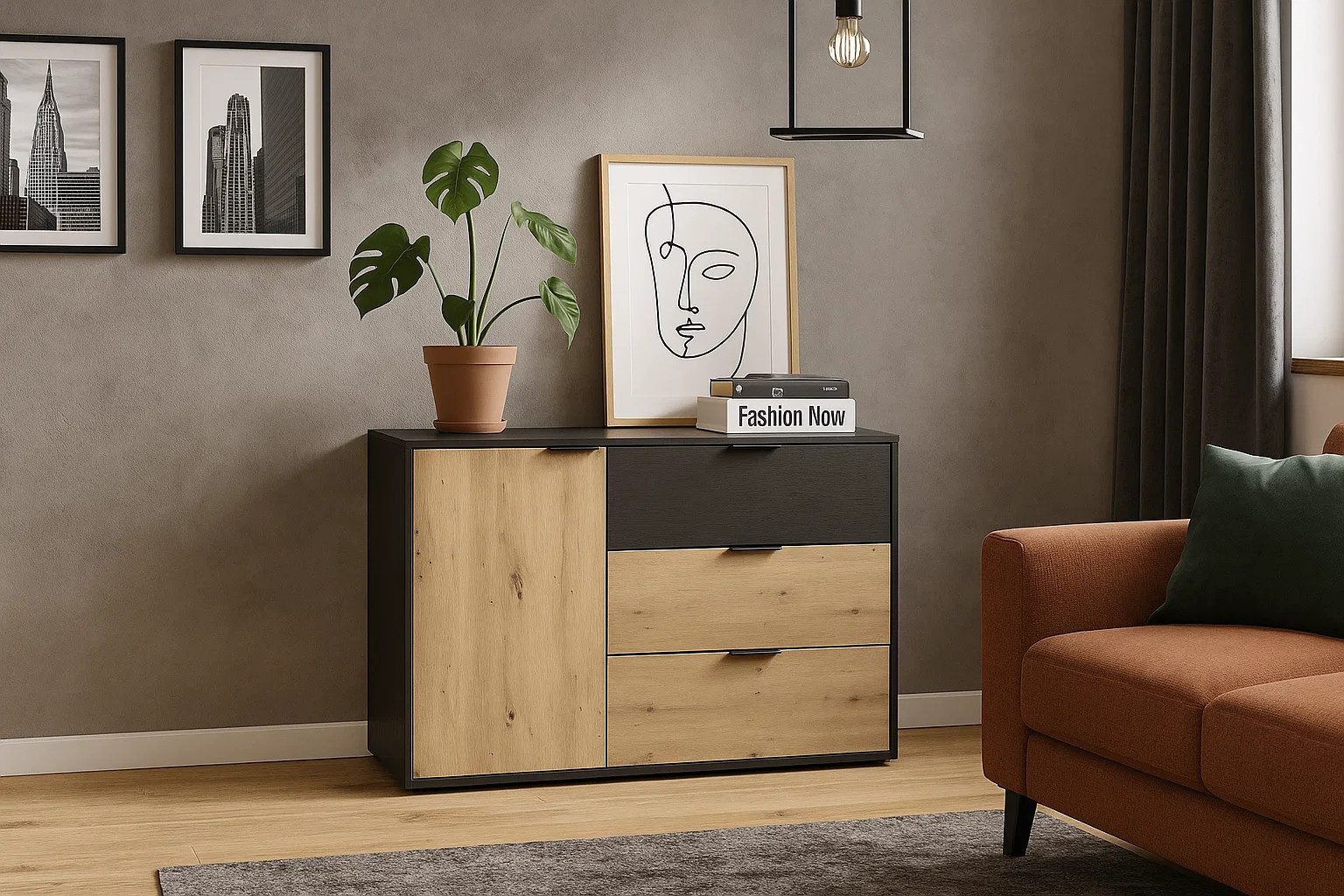 OTTO home Kommode, Moderner Schubladenschrank mit viel Stauraum und schwarzen Griffen