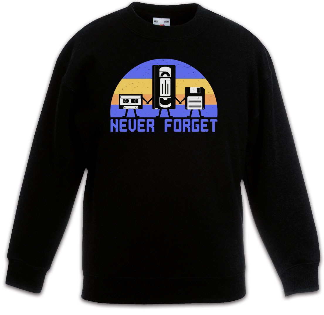 Sweatshirt Never Forget Retro Media B Kinderpullover MC Kassette Video VHS Floppy