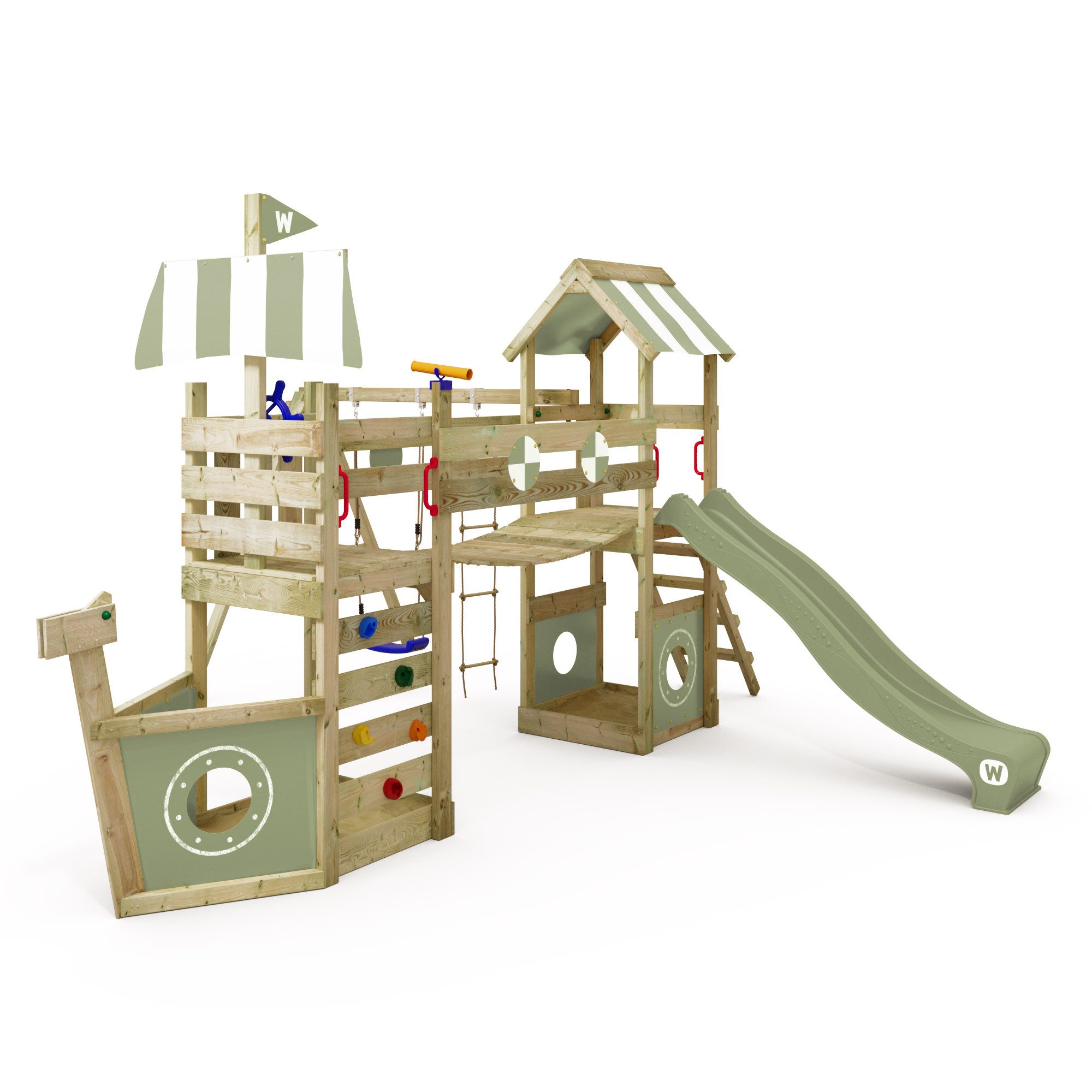 Wickey Spielturm StormFlyer – Klettergerüst in Schiffsoptik mit Rutsche & Kletterwand, Perfekt für kleine Kapitäne & Spielspaß – 10 Jahre Garantie*