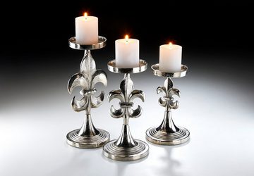 Kobolo Kerzenhalter Kerzenständer LILY aus Metall in silber 3er Set (Fleur-de-Lys)