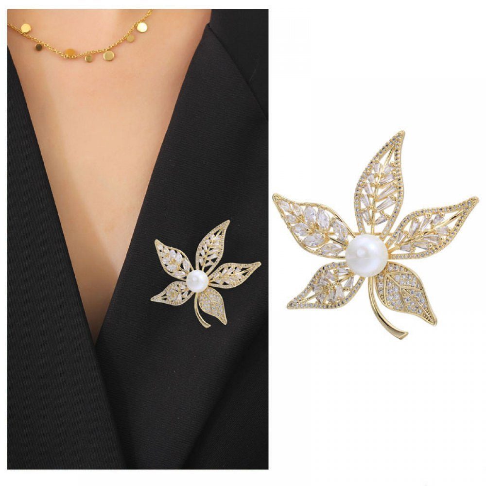 Invanter Brosche Kleine Floral Maple Leaf Frauen Zubehör , Geschenktasche Pins (Kupferlegierung), für Mantel inkl Weihnachtsgeschenke Anzug Pearl
