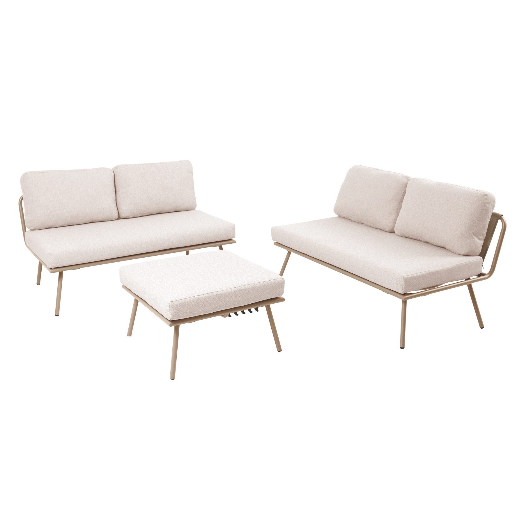 riess-ambiente Gartenlounge-Set MOBILE MODULAR greige – 2 Sofas mit Tisch & Kissen, modulares Design, (Set, 3-tlg), flexible Terrassenmöbel, wetterfest, moderne Outdoor-Sitzgruppe