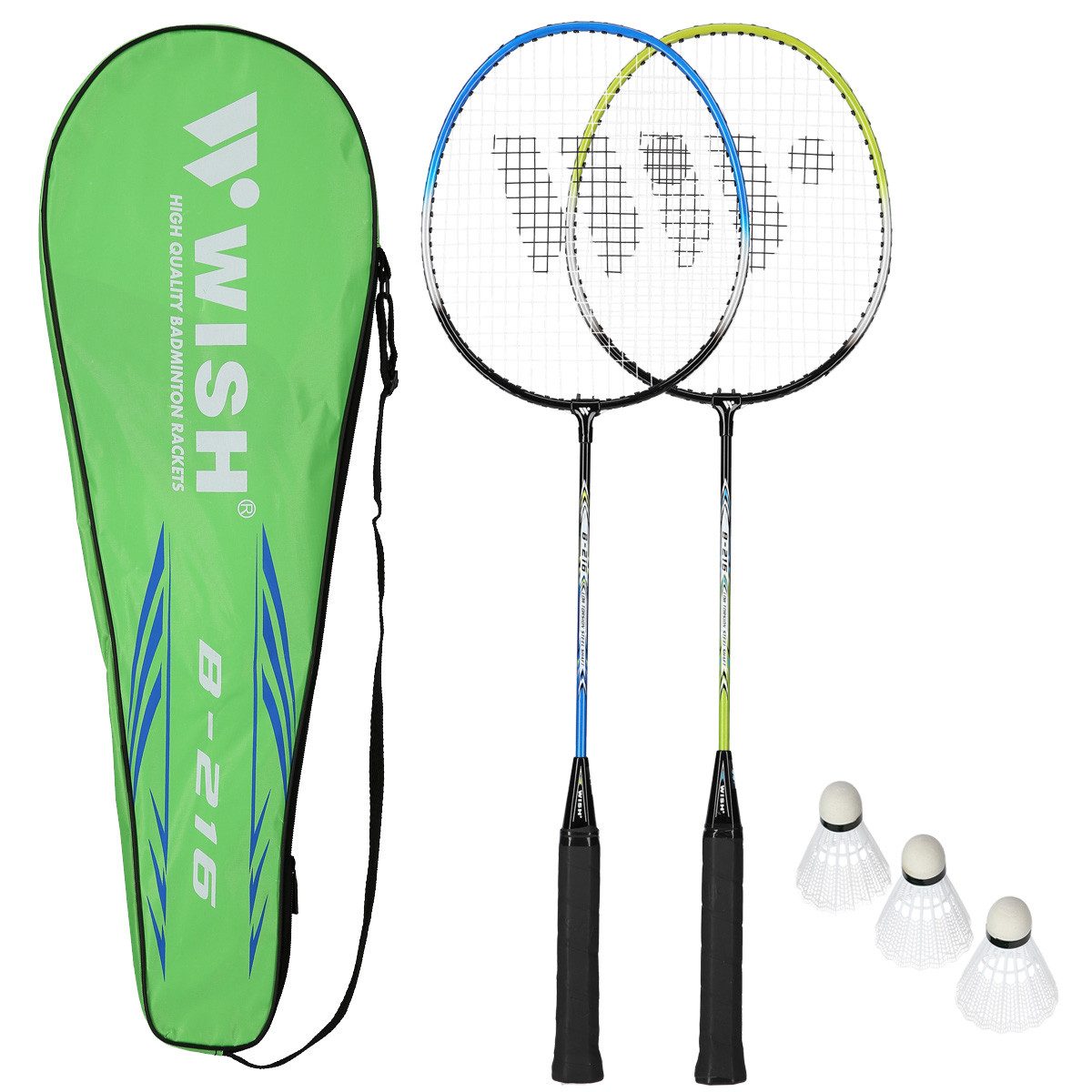 WISH Badmintonschläger B-216 Set 2 Badminton Schläger Federbälle Federball