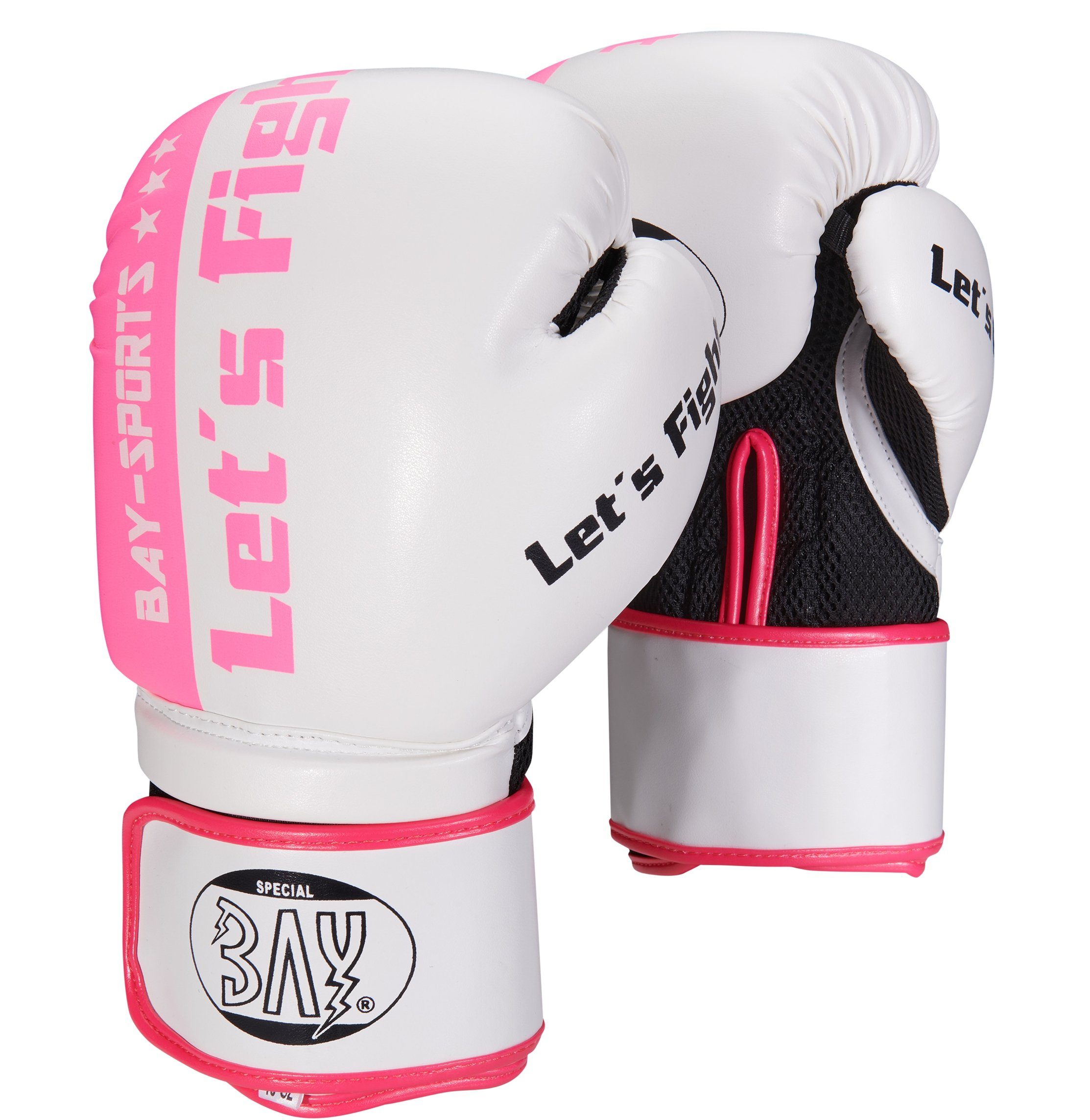 BAY-Sports Boxhandschuhe Let´s Fight Box-Handschuhe pink rosa weiß Mesh Boxen Kickboxen (Paar, Paar), Elegant Matt - Glänzend. Breiter Klett
