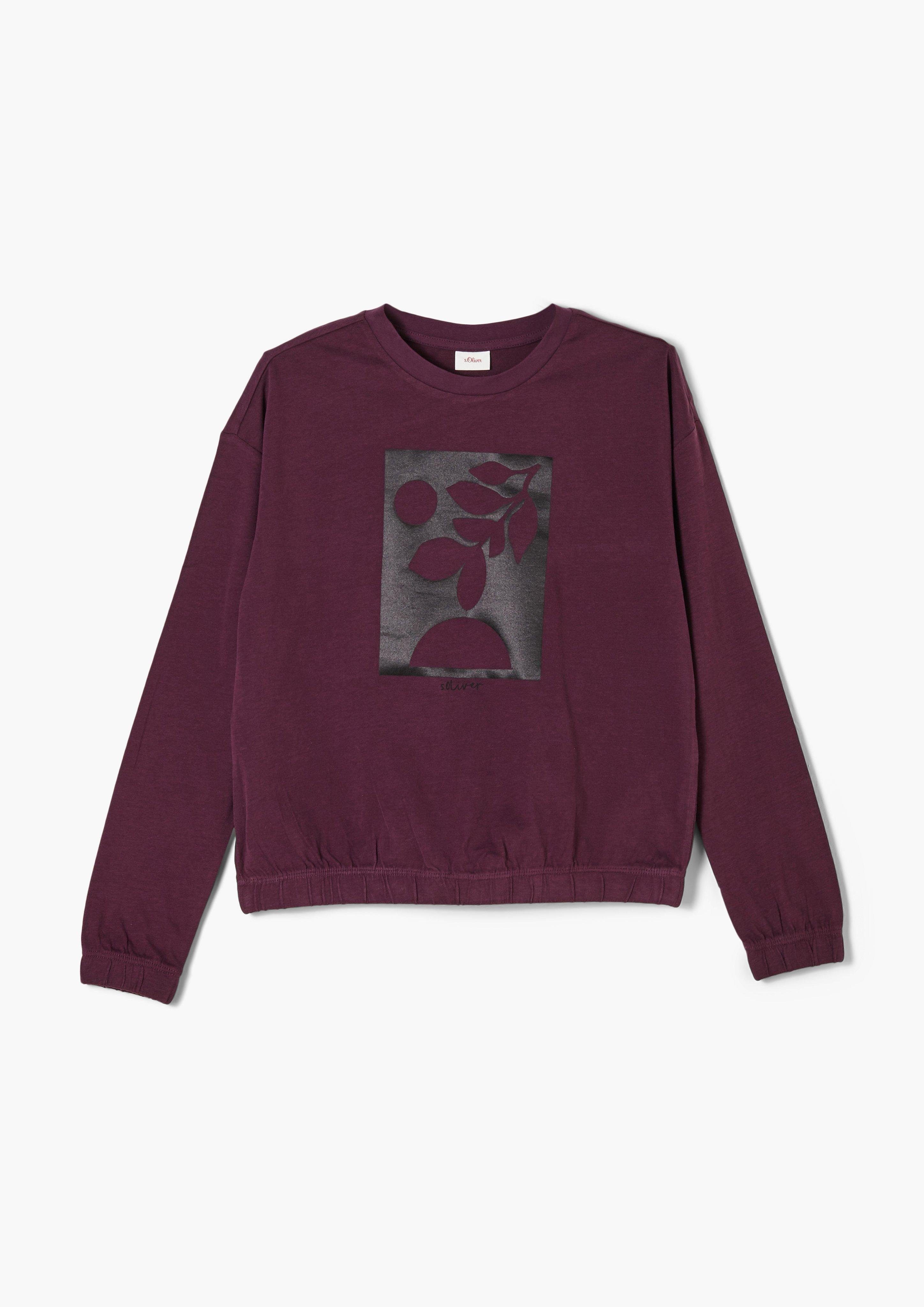 s.Oliver Langarmshirt Cropped Gummibündchen mit purple Shirt