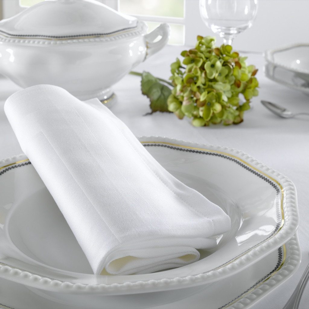 PFLEGE POINT Stoffserviette 10er-Pack Stoffserviette Vollzwirn Damast Atlaskante weiß, (10 St)