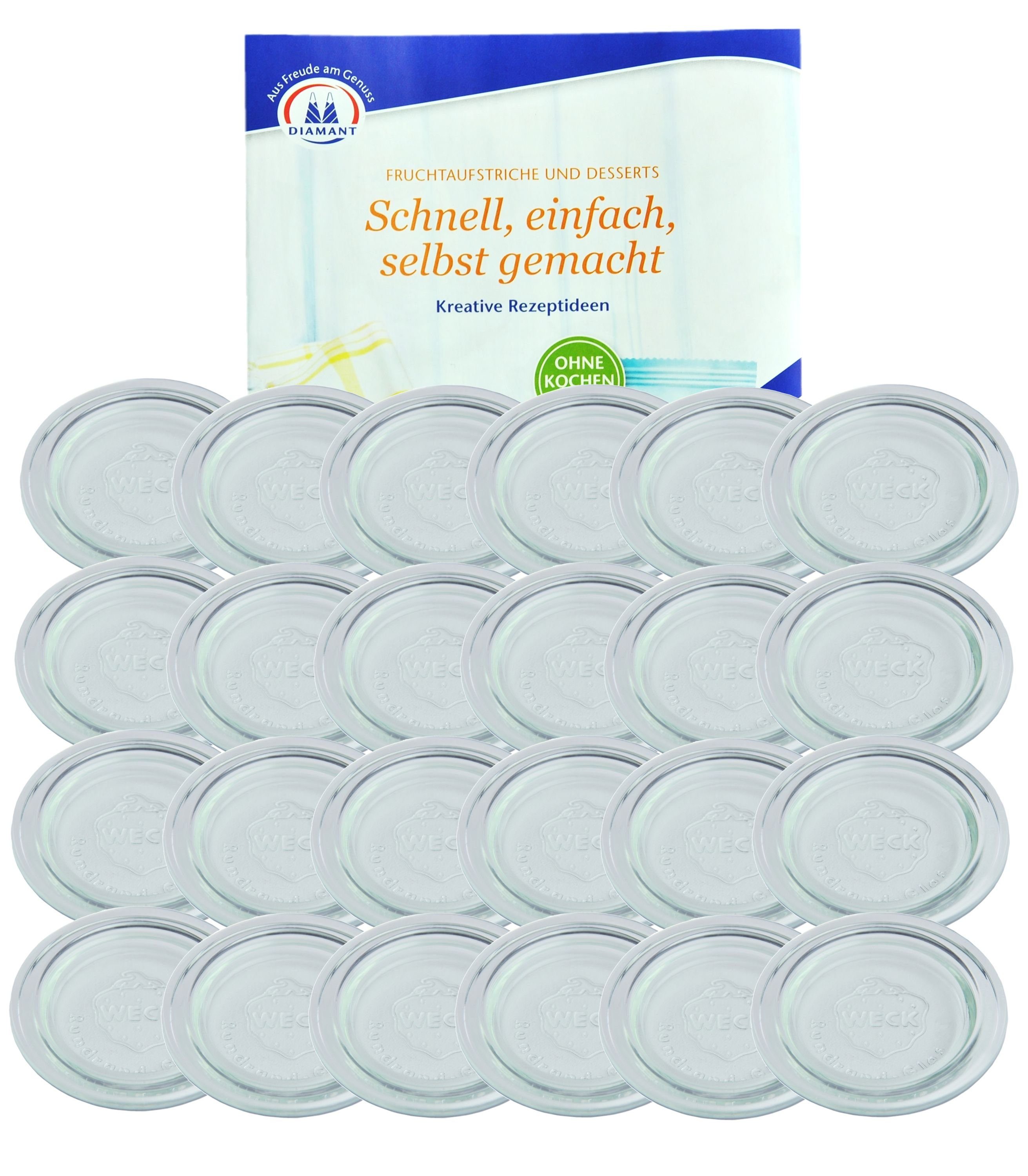 MamboCat Einmachglas 24er Set Weck Glasdeckel 60mm incl. Gelierzauber Rezeptheft, Glas