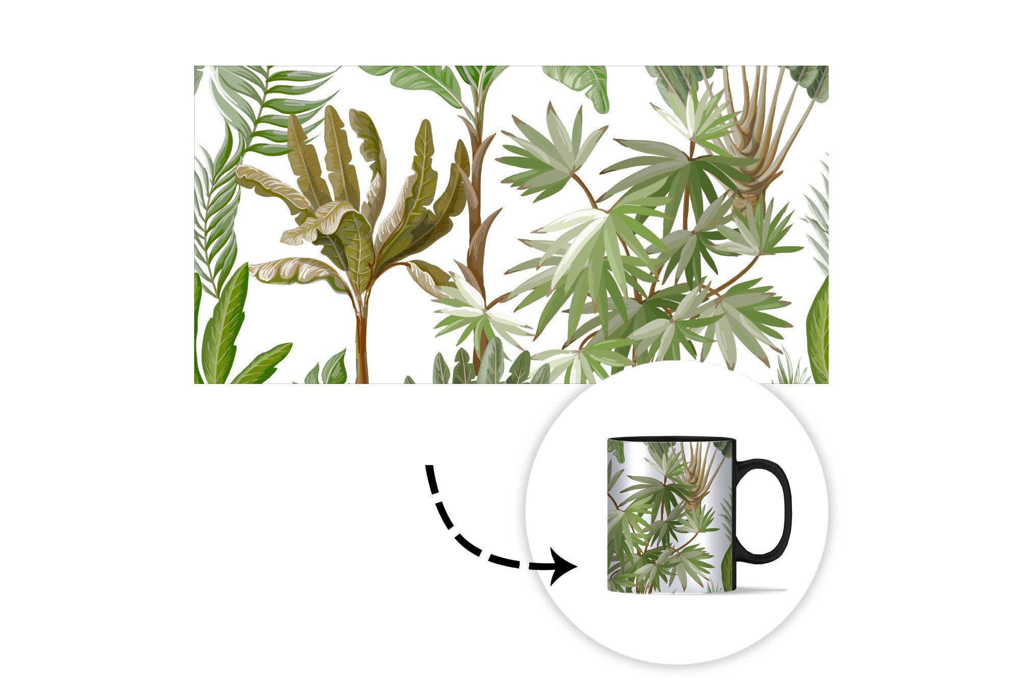 MuchoWow Tasse Dschungel - Geschenk Pflanzen, Farbwechsel, Kaffeetassen, Zaubertasse, - Bananenstaude Teetasse, - Kinder - Natur Palme Keramik, 