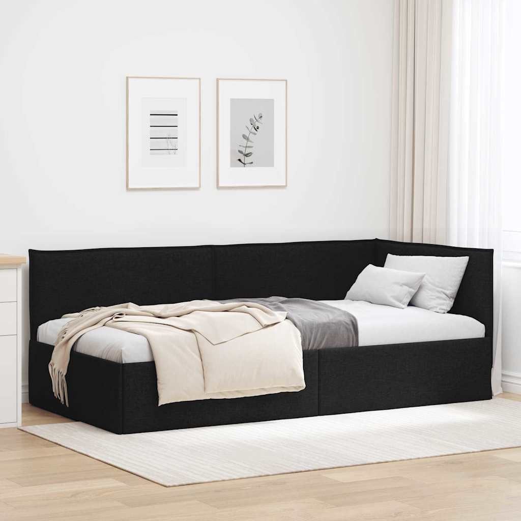 furnicato Daybed Eckbettgestell mit Kopfteil 80 x 200 cm Schwarz, Wandelbares Tagesbett mit flexiblem Kopfteil für dein Schlafzimmer