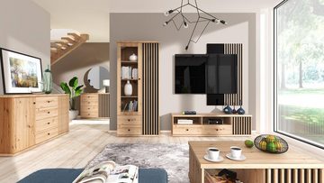 Compleo TV-Schrank BORDO, Lowboard mit Dekorative Lamellen, mit Schublade, Eiche Modern Wohnzimmer