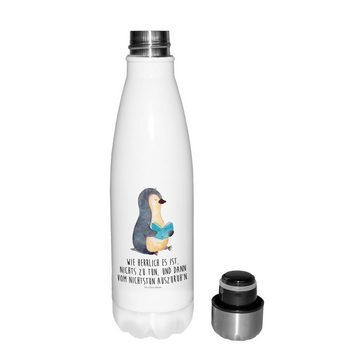 Mr. & Mrs. Panda Thermoflasche Pinguin Buch - Weiß - Geschenk, Pinguine, Thermos, Isolierflasche, Th, Doppelwandig