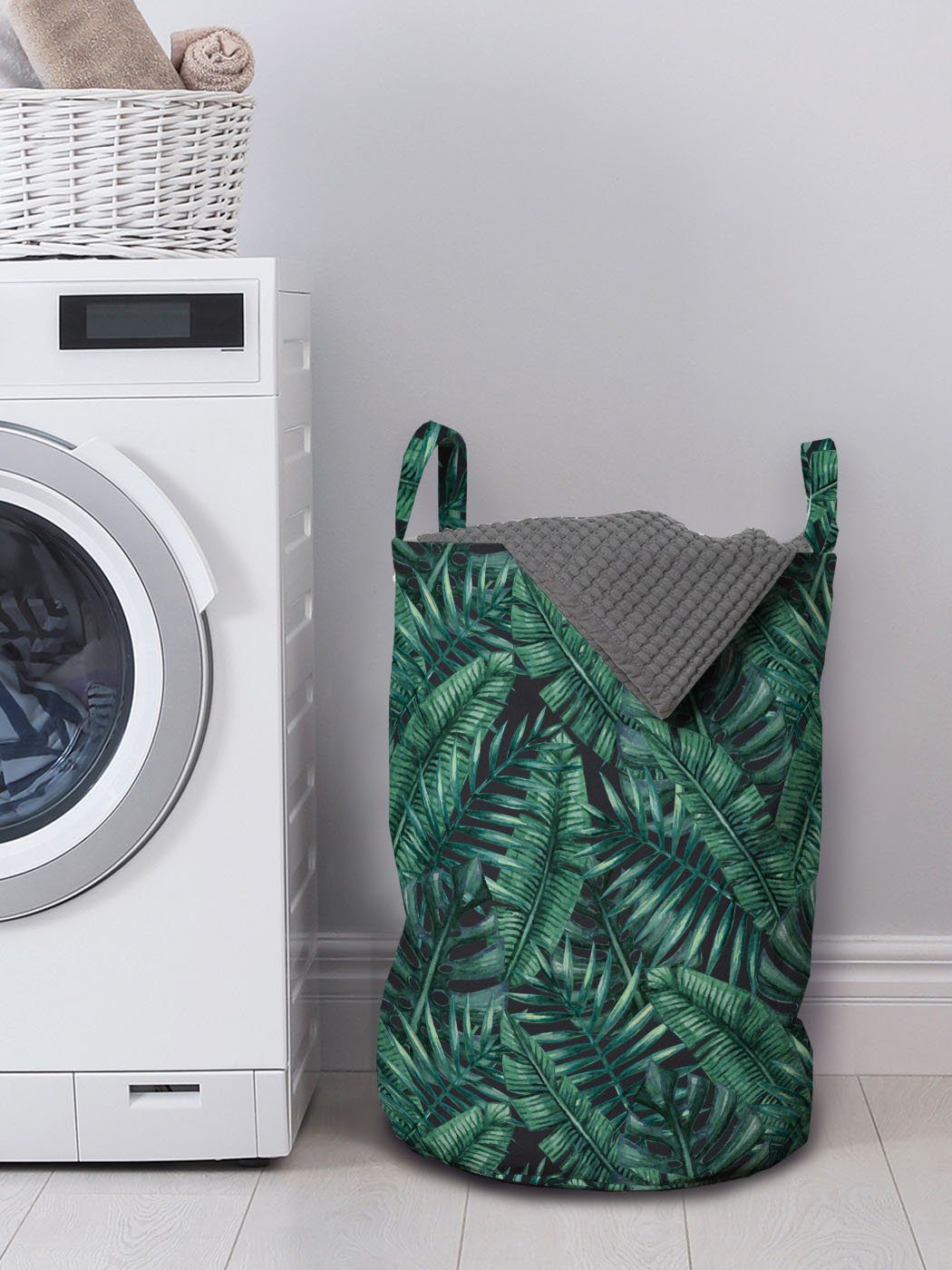 Abakuhaus Wäschesäckchen Frischer Hawaii Wäschekorb für Palmblatt Waschsalons, Sommer mit Kordelzugverschluss Griffen