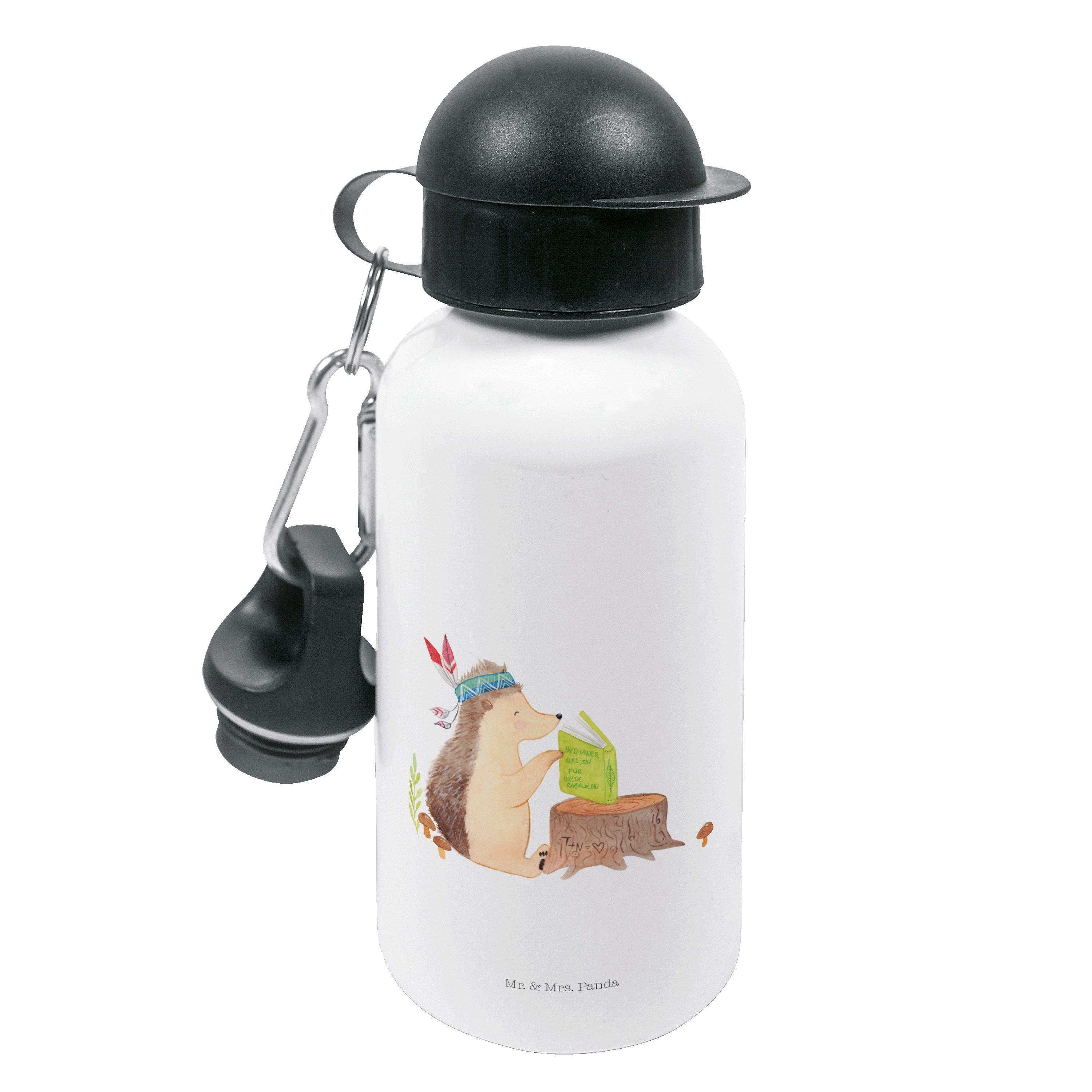 Mr. & Mrs. Panda Trinkflasche Igel mit Federkopfschmuck - Weiß - Geschenk, Lagerfeuer, Kinder Trink