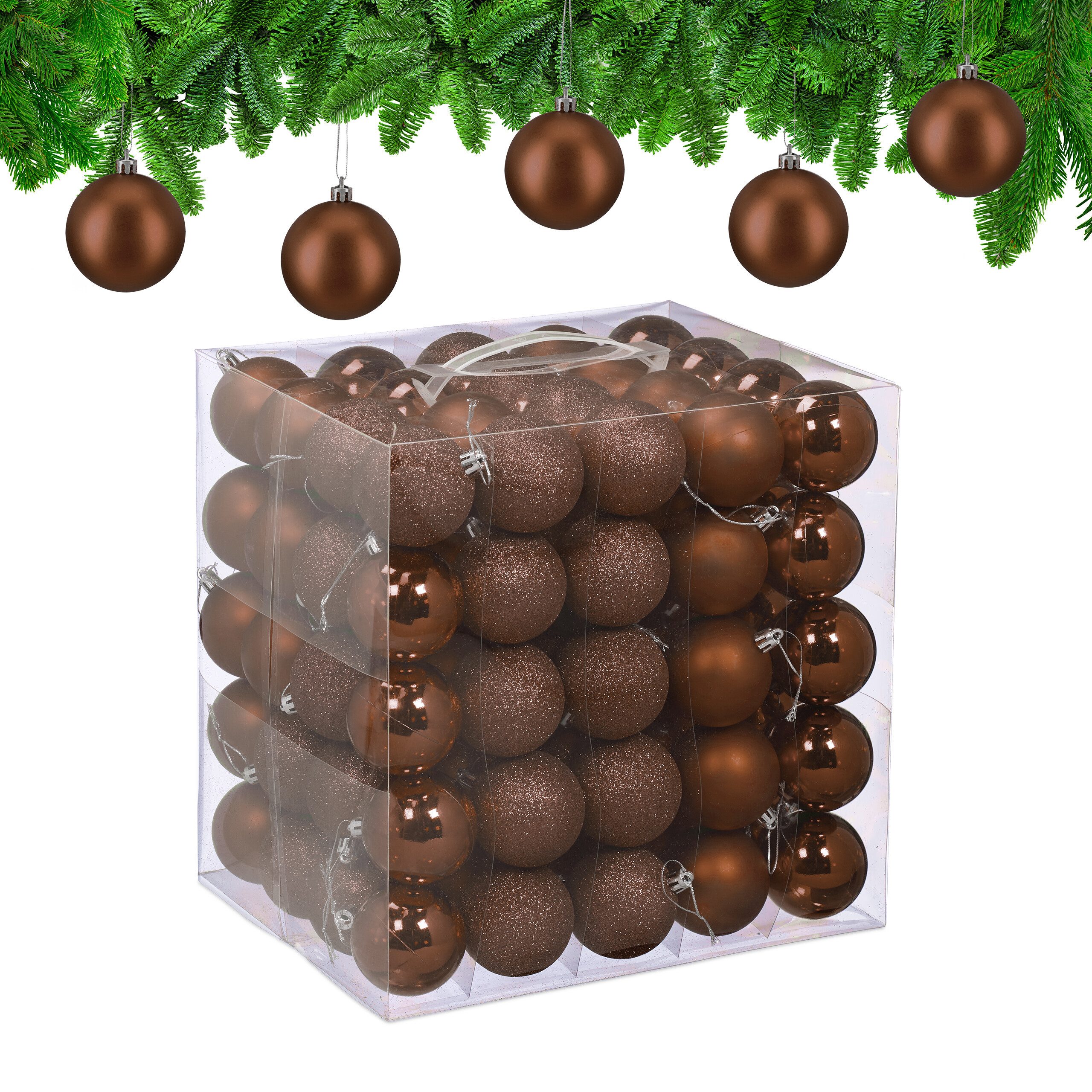 relaxdays Weihnachtsbaumkugel Weihnachtskugeln im 100er Set (100 St), braun