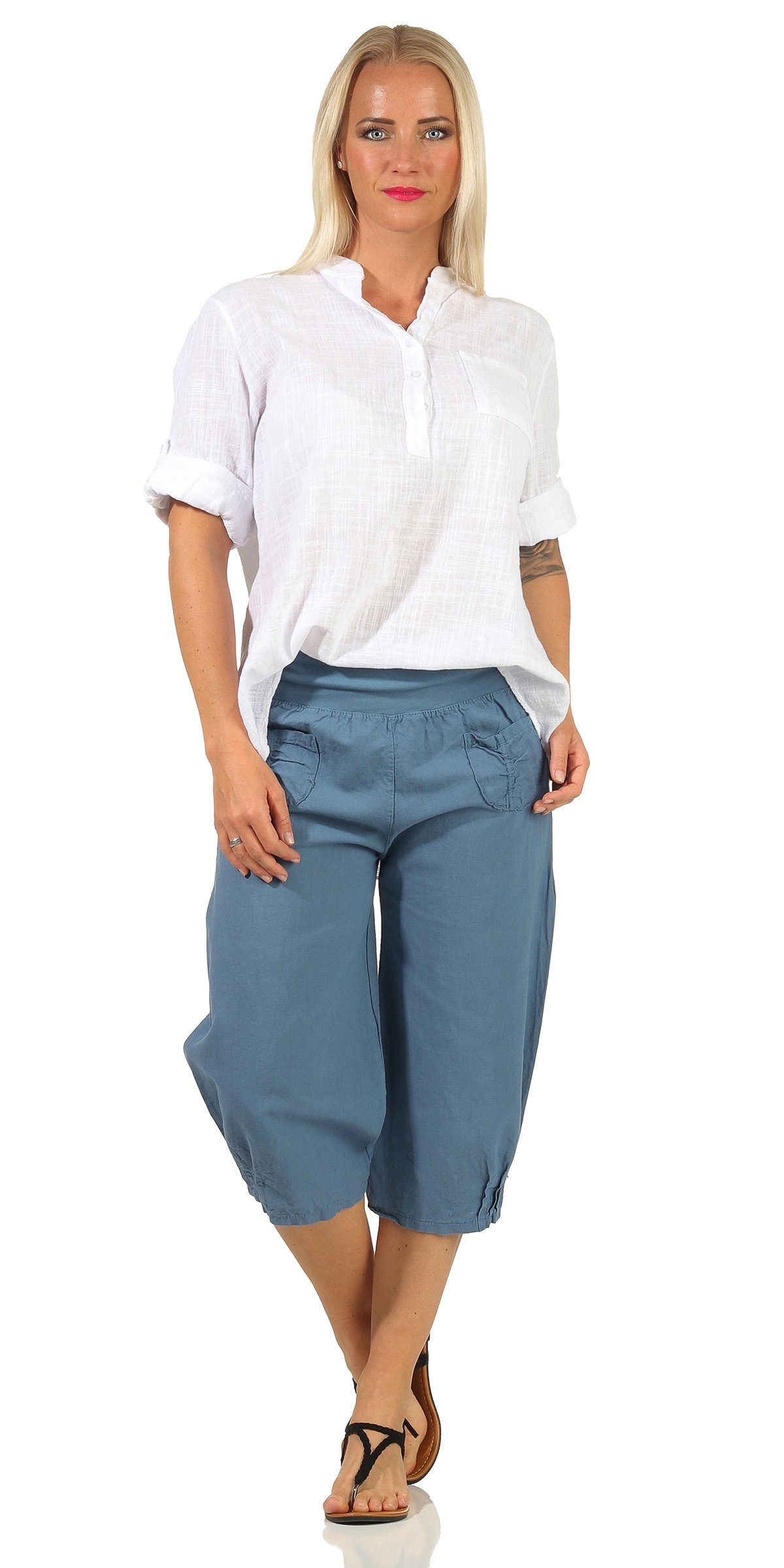 Aurela Damenmode Leinenhose modische Farben, Leinen Bermuda auch Damen großen Sommerhose erhältlich Leinenhose Sommer Jeans in Größen kurze Gummizug, elastischer