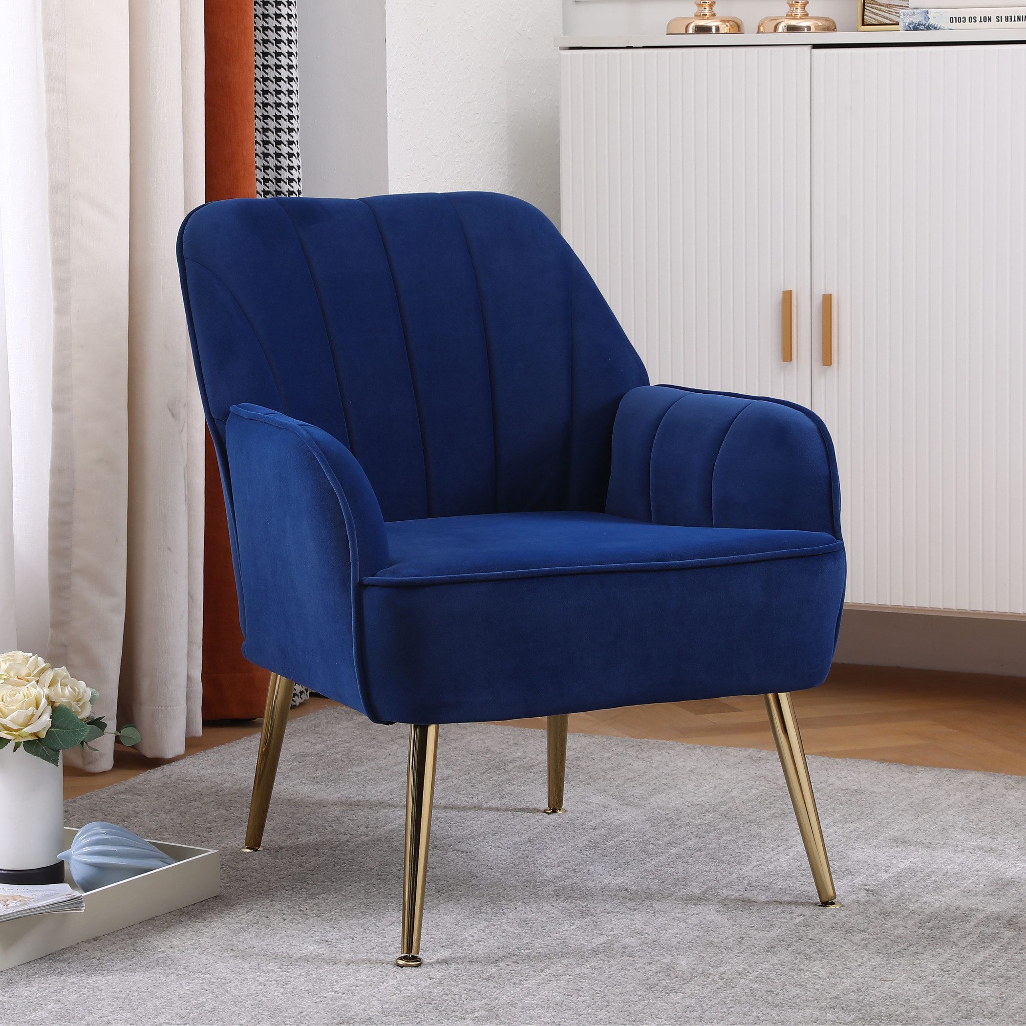 SeedWave Sessel Samt Lesesessel mit goldenen Metallbeine, Gemütlicher Lounge Stuhl, Modern