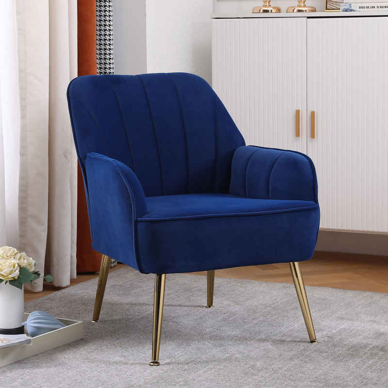 SeedWave Sessel Samt Lesesessel mit goldenen Metallbeine, Gemütlicher Lounge Stuhl, Modern Sessel Wohnzimmer, Relaxsessel mit Gekippter Rückenlehne