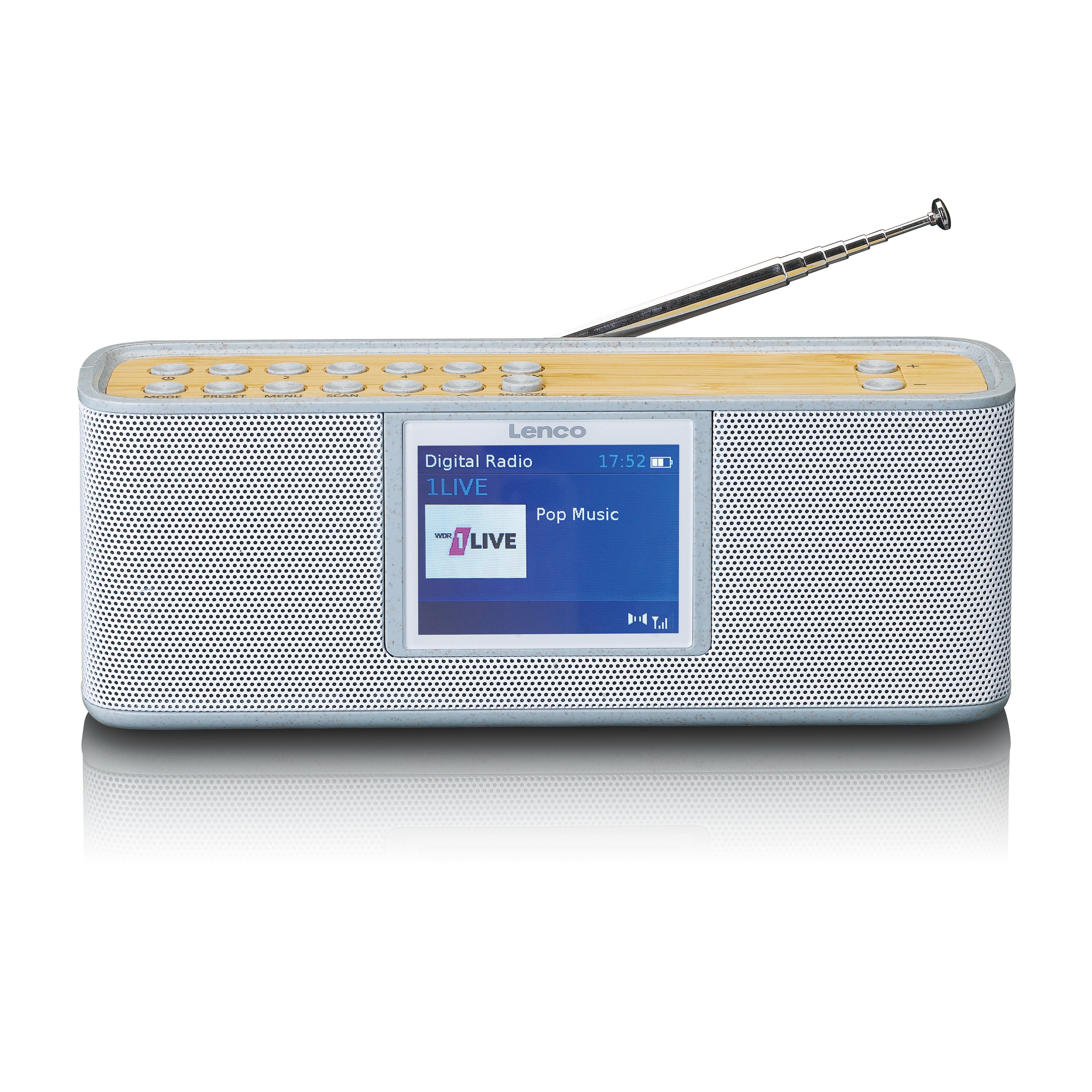 Lenco PDR-046GY Digitalradio (DAB) (DAB,DAB+,FM, 6 W, Stereo 2.0 Sound, Bluetooth 5.0 & 7 Std. Akkulaufzeit im Bambus Design)